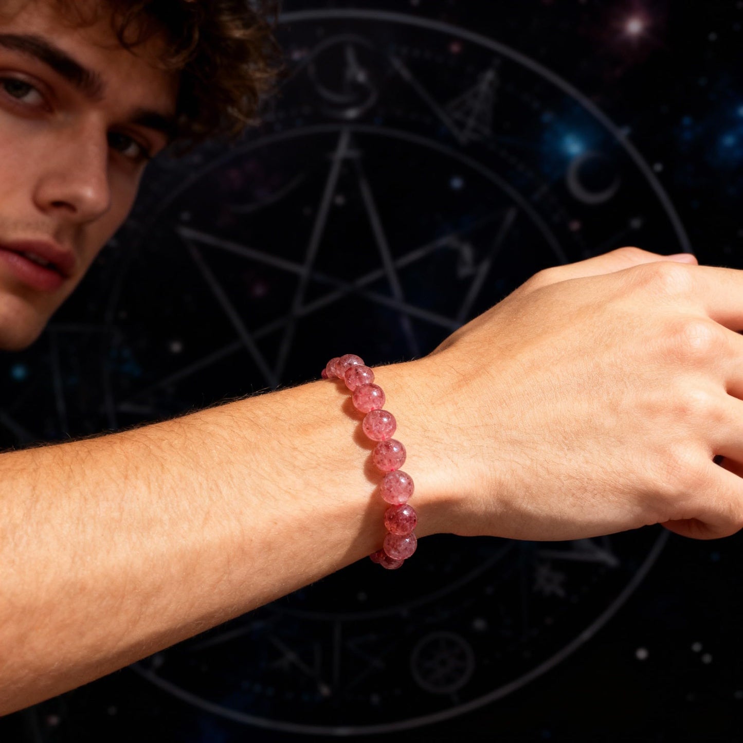 The Vida Handmade AAA+ Quality Crystal Stretch Elastic Bracelet - Nature Gemstone - Jewelry Gift - Holiday Gift - For Women & Men (Strawberry Quartz)