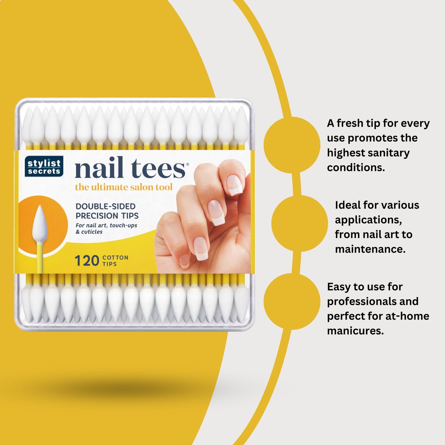 Fran Wilson NAIL TEES COTTON TIPS 120 Count (12 PACK) - The Ultimate Nail Tool, Multi-Purpose Double-sided Swabs with Pointed Ends for Precise Touch-ups and the Perfect At-Home Manicure & Pedicure