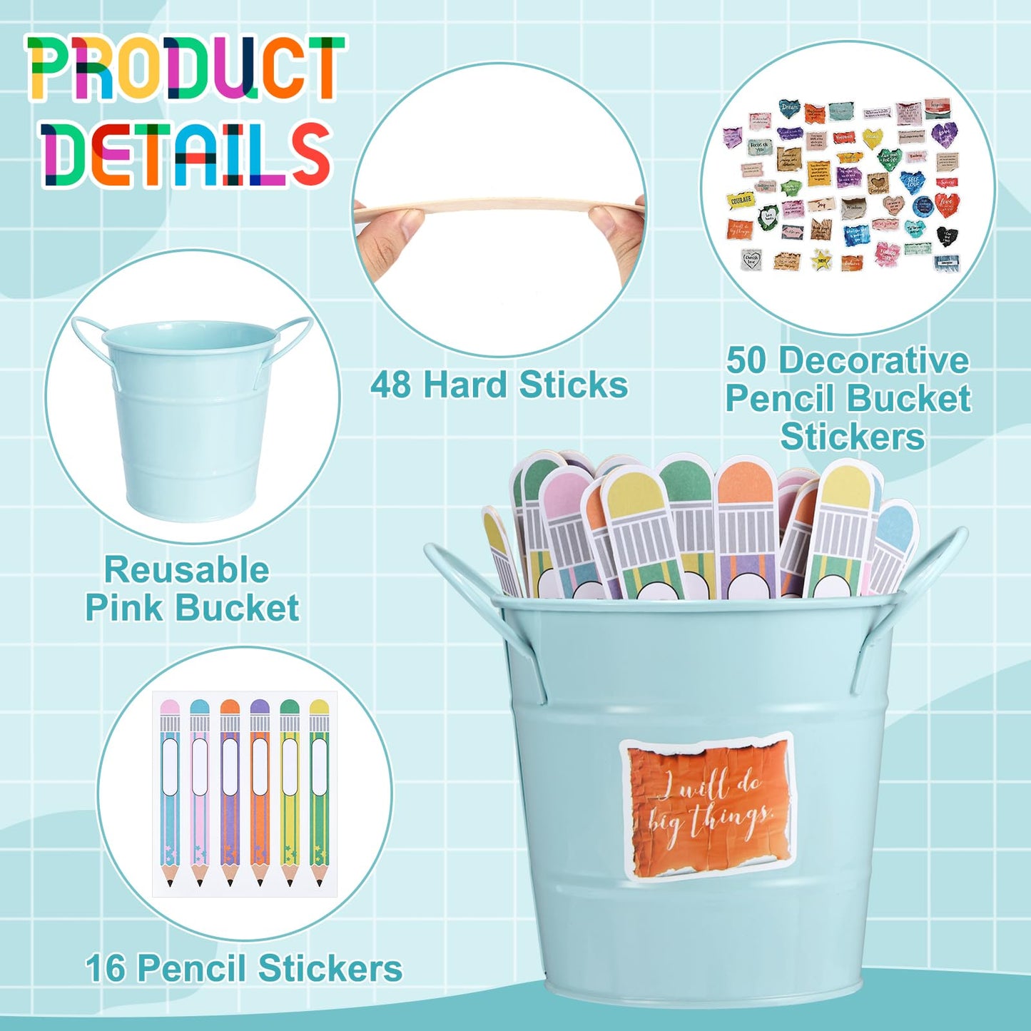 Pencil Flip Name Sticks with Box and Sticker Customized Wooden Stick Stickers Flip Name Sticks for Classroom Management Teacher Essentials Student Educational and Learning Activities,Blue