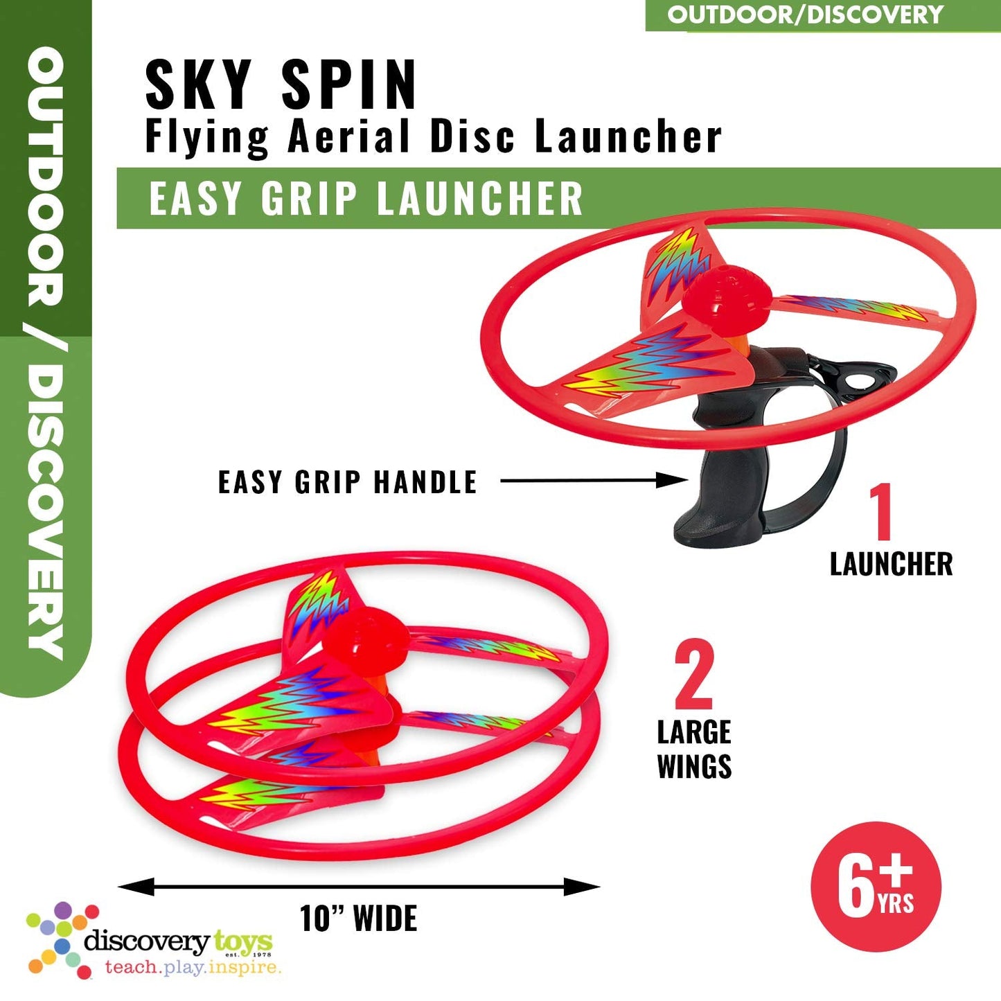 Discovery Toys Sky Spin Flying Aerial Disc Launcher | 2 Large Wings Kid-Powered Learning | STEM Toy Early Childhood Development 6 Years and Up | Summer Toy