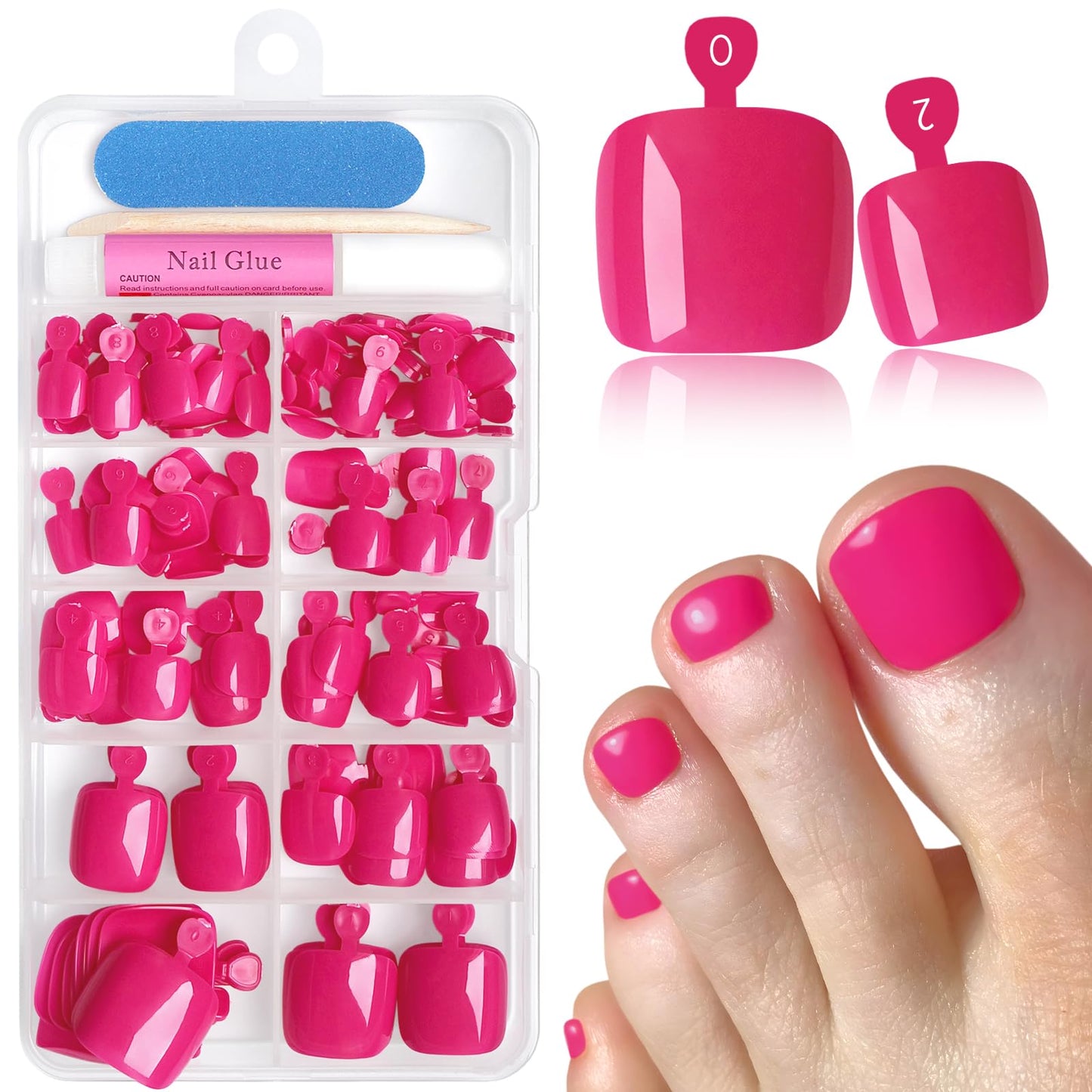 EternalClassic 144pc Press on Toenails for Women Toe Nail Press ons Short Square with Glue&Jelly Glue, Purplr Red Fake Toe Nails Glue on Toe Nails, Full Cover Acrylic Artificial Toe Press on Nails