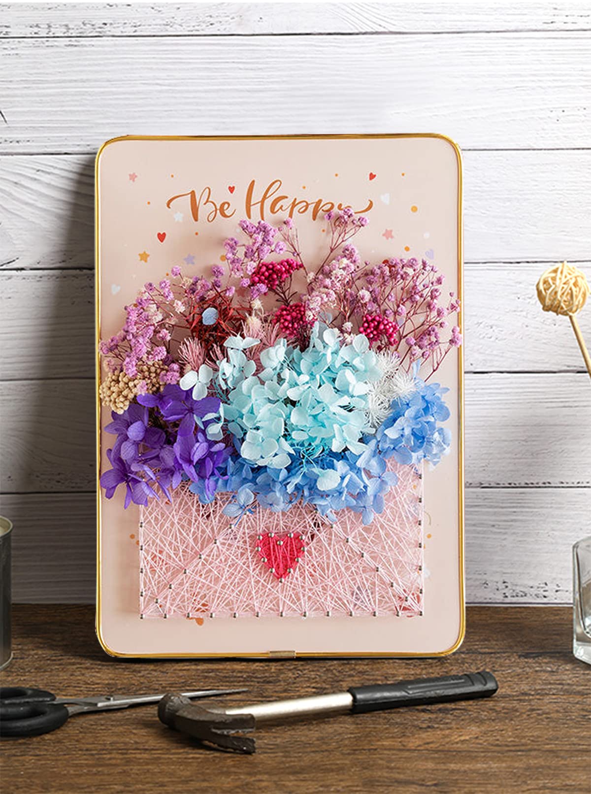 BAZIMA ALICE DIY String Art Kit for Beginner,Flowers String Art, DIY Dried Flowers Craft Kit, Unique Gift, Craft Kit for Holidays,Envelope and Flowers