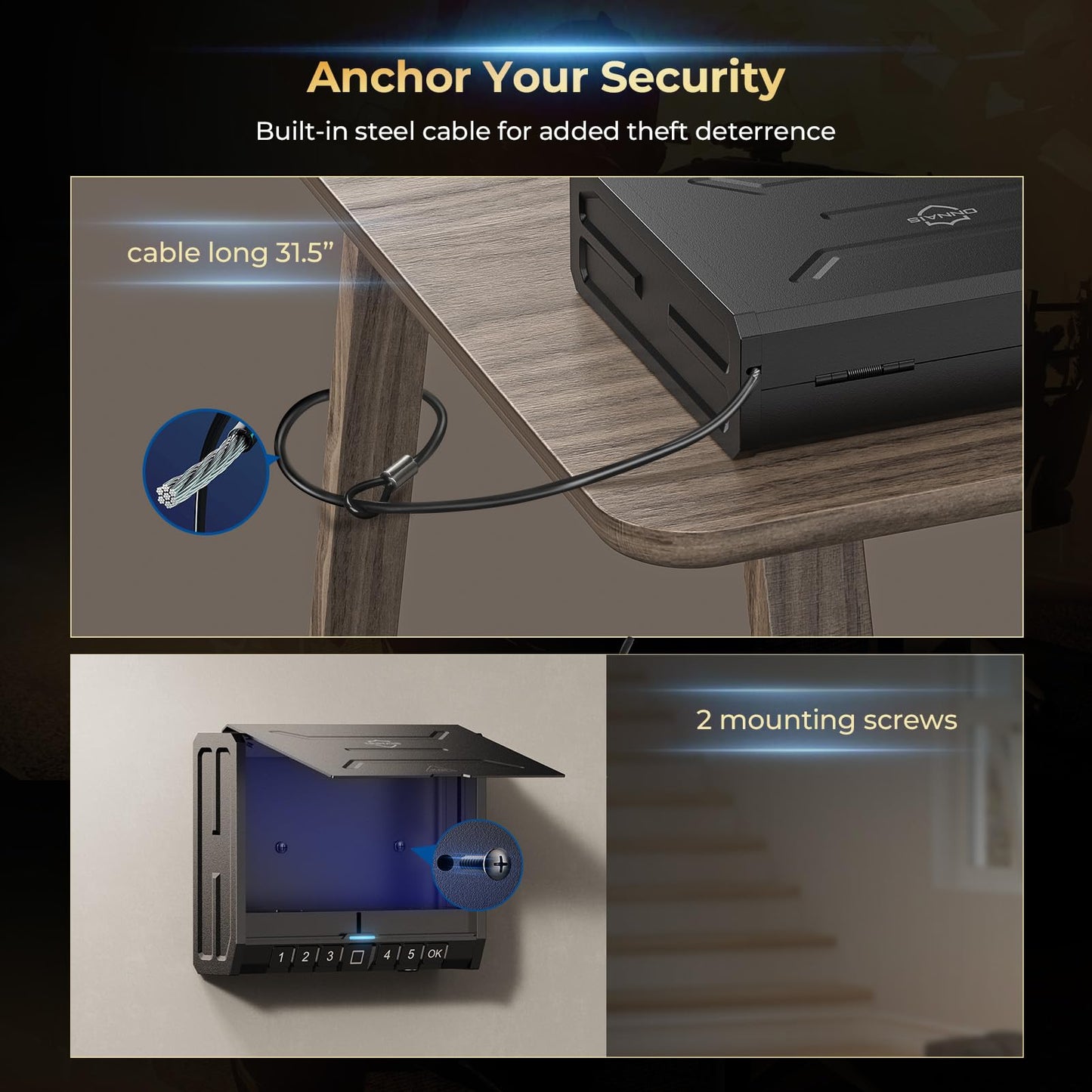 ONNAIS Iron PRO Biometric Fingerprint Gun Safe for Handgun, Swift Entry Gun Lock Box Featuring with Interior Light and Emergency Power Supply, Pistol Safes for Home, Nightstand, Bedside, and Car, Gift