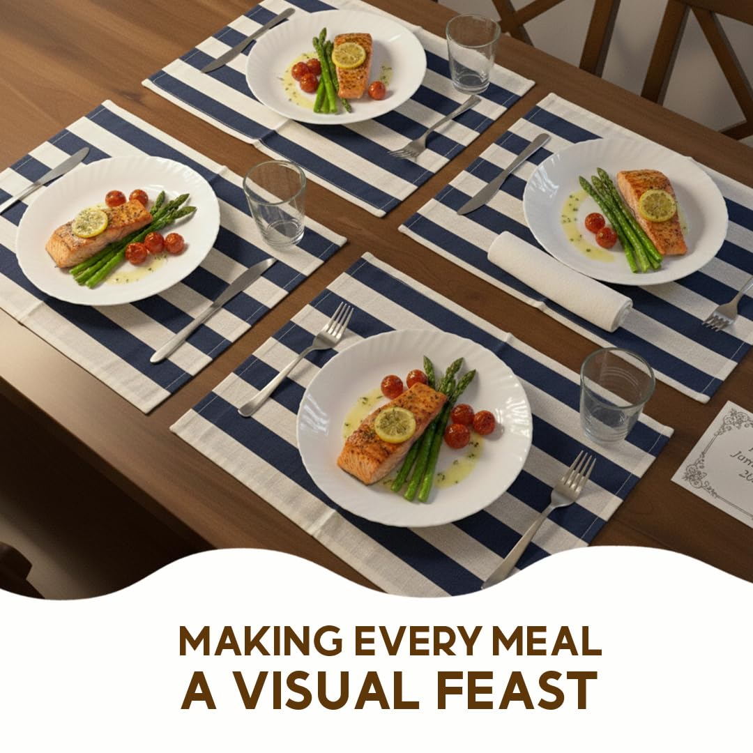 Folkulture Placemats Set of 4 (13 x 19) | 100% Cotton,Cute,Heat Resistant,Machine Washable Striped Place Mats | Blue & White Rectangular Table Placemats or Dining Table Mats