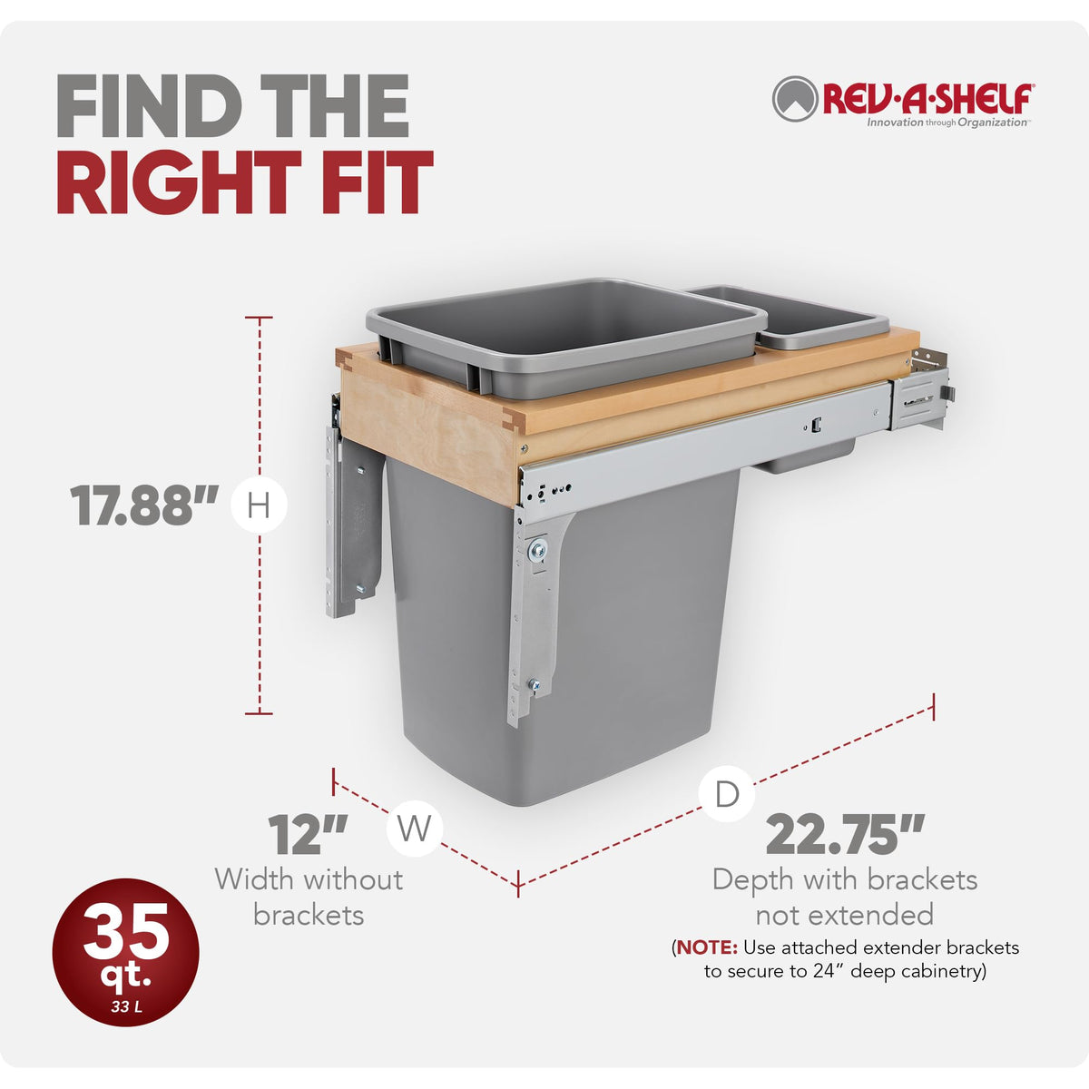 35 Qt Top Mount Single Pullout Under Cabinet Kitchen Trash Cans w