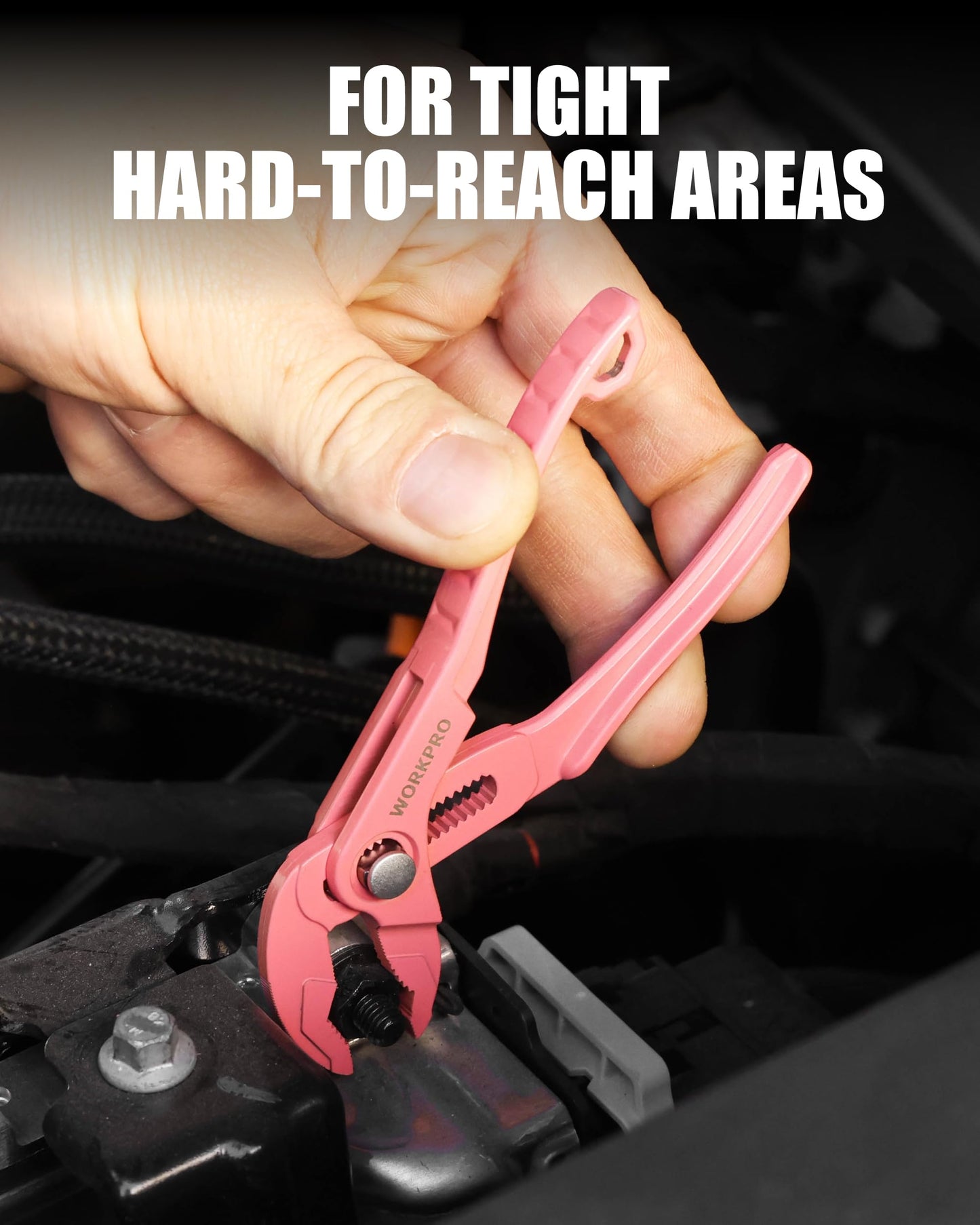 WORKPRO Mini Water Pump Pliers, 4-Inch Groove Joint Pliers, Fast Adjustable Tongue and Groove Plier with 15-Position Push-Lock, V-Jaw for Multi-Surface Grip, EDC Plier for Tight Spaces & Versatile Use