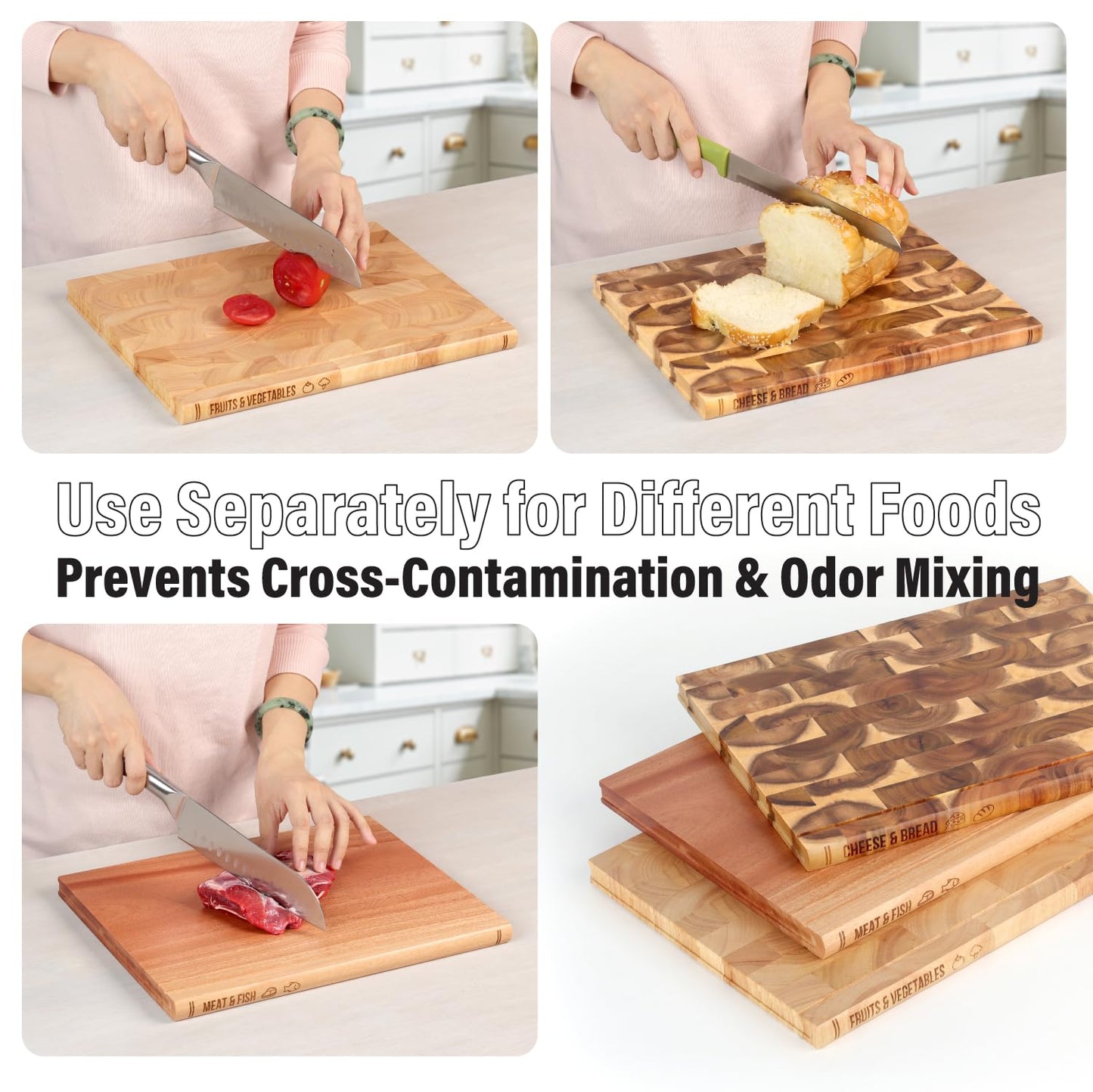 Book Cutting Board Set of 3 with Stand-The Cutting Board Library, Solid Wood Book-Shaped Boards for Serving & Display, Labeled Meat & Fish, Bread & Cheese, Fruits&Vegetables-Decorative Cutting Boards.