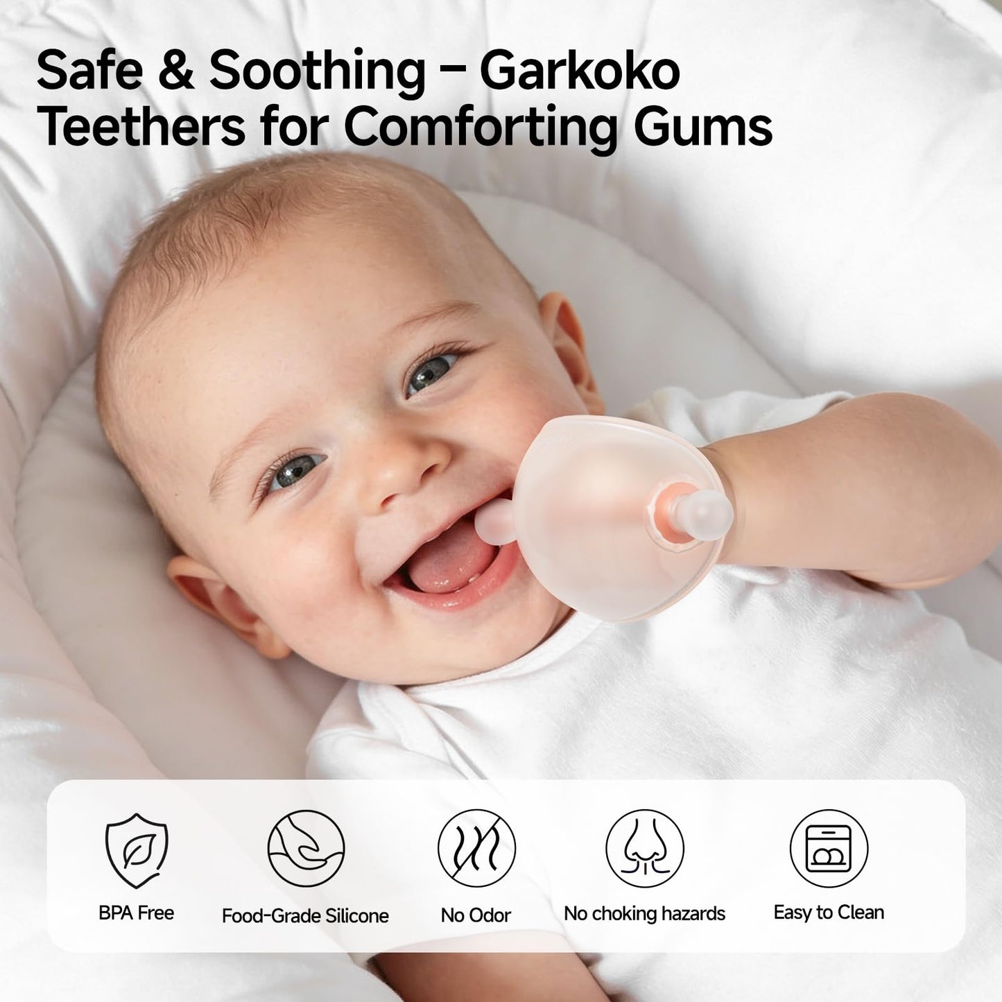 Garkoko 2PCS Baby Teething Toys, No-Drop Silicone Baby Teether Toy for Babies 3-6 Months & 3-18 Months, BPA-Free Infant Teether for Teething Relief