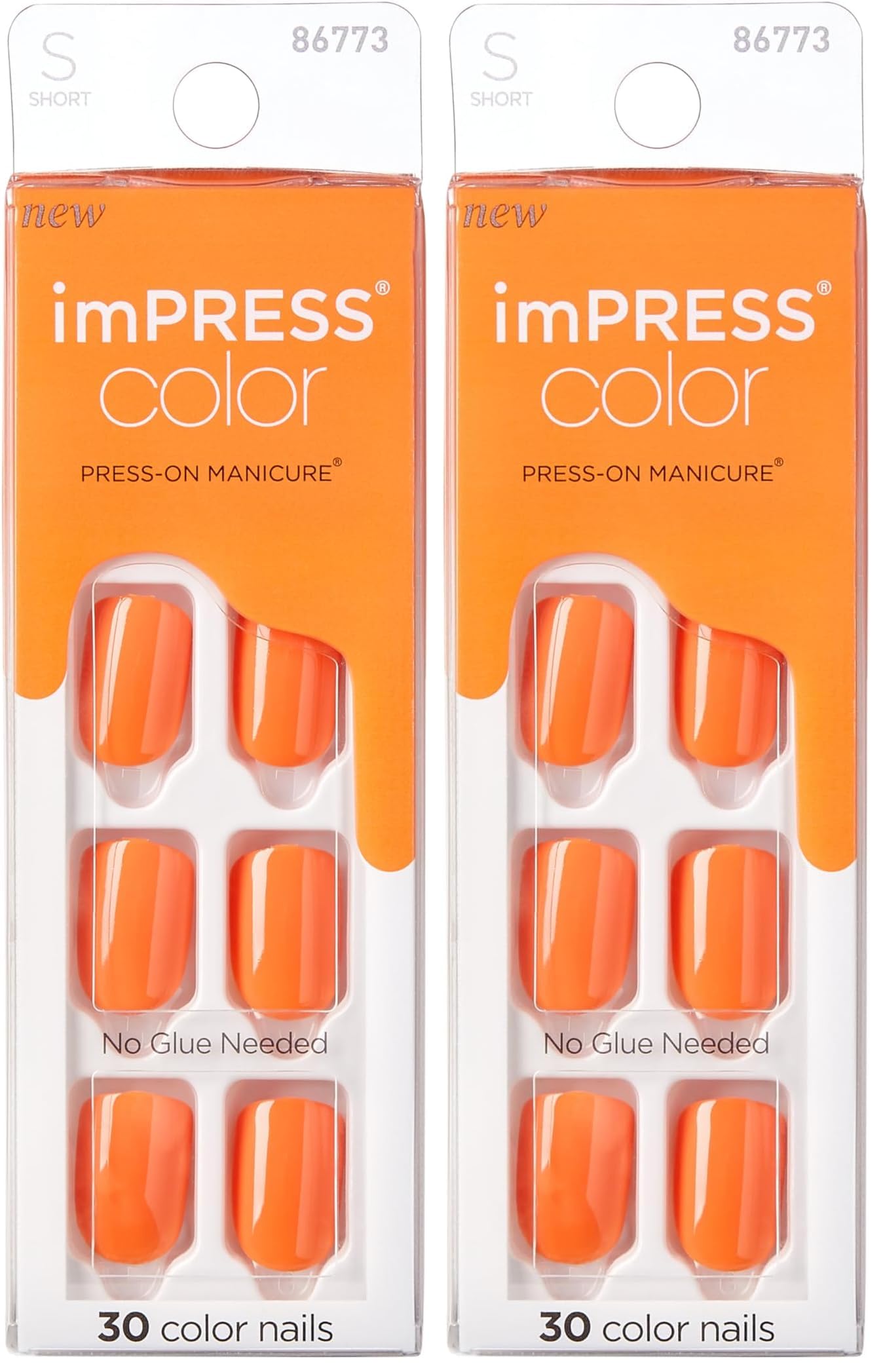 KISS imPRESS Color Press-On Nails Polish-Free Manicure Set, ‘Sweet Mango’, 30 Chip-Proof, Smudge-Proof Fake Nails (Pack of 2)