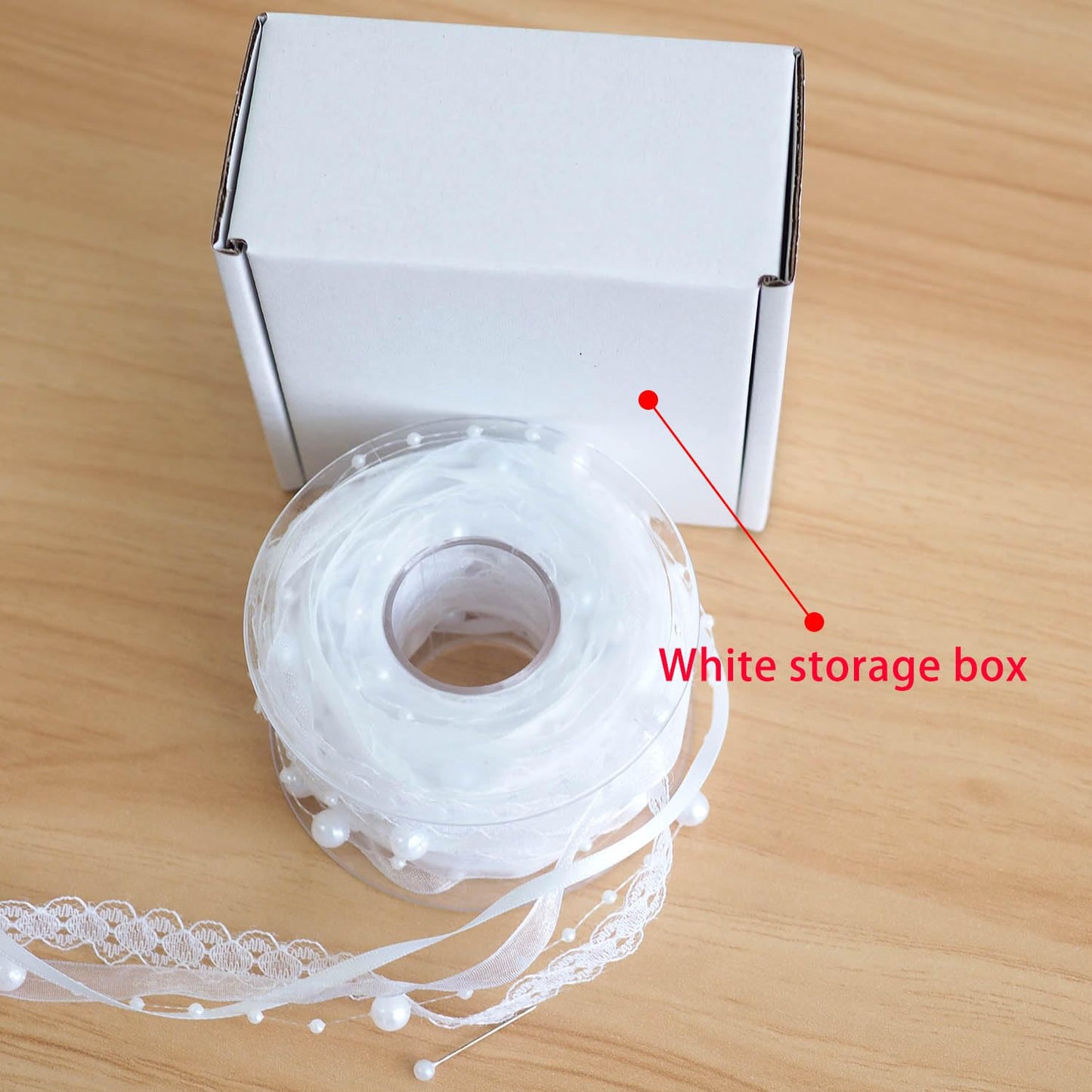Youmeizer 5M /5.5 Yard 4-in-1 Pearl String Satin Ribbon Lace Organza for Wedding Flower Christmas Tree Decoration Sewing Craft Packaging (White)