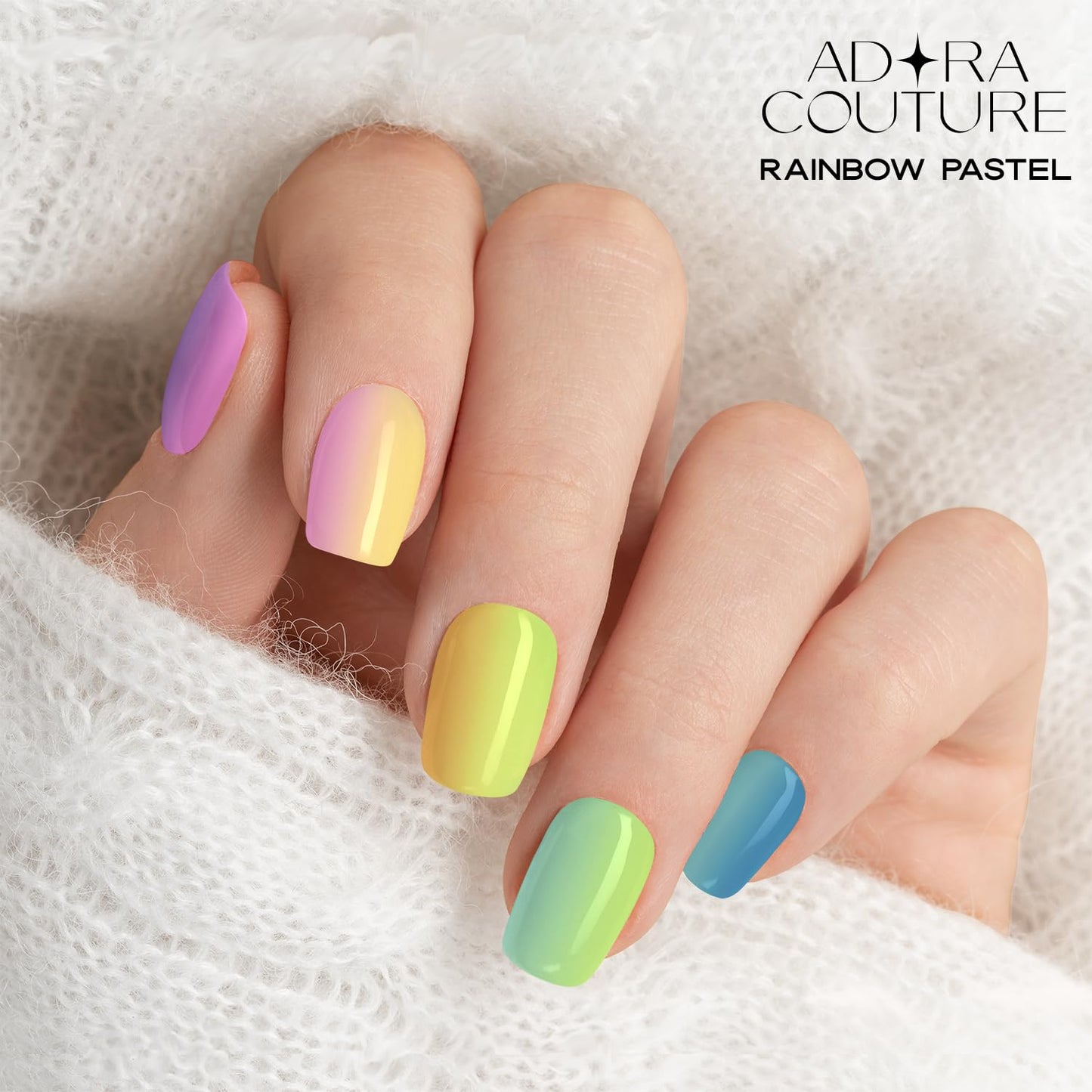 Adora Couture Semi Cured Gel Nail Strips with 30 Pieces - Salon Quality Manicure Kit for Women Easy Application Wraps Includes Prep Pads Nail File Wooden Stick, UV Light Required (M Rainbow)