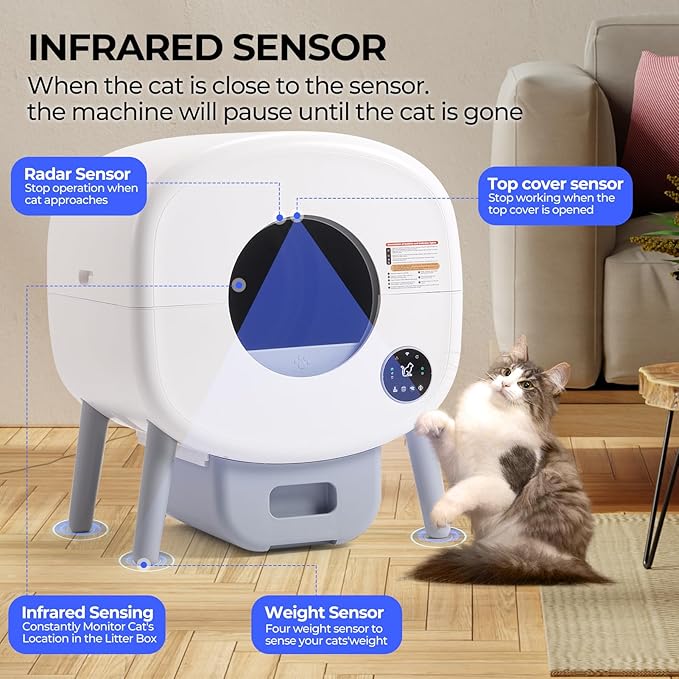 Fsitego Self Cleaning Cat Litter Box: 76L Extra Large Automatic Litter Box for Multiple Cats, Odor-Free, Smart App Control, Ambient Light Waste Disposal