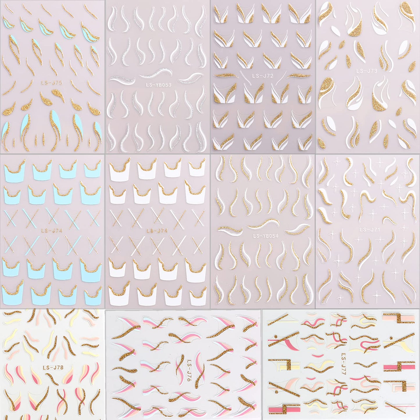 French Shining Line Nail Art Stickers - Gold Metal Curve Wavy Stripe Decals, 3D Glitter Lines, DIY Nail Manicure Decoration for Women