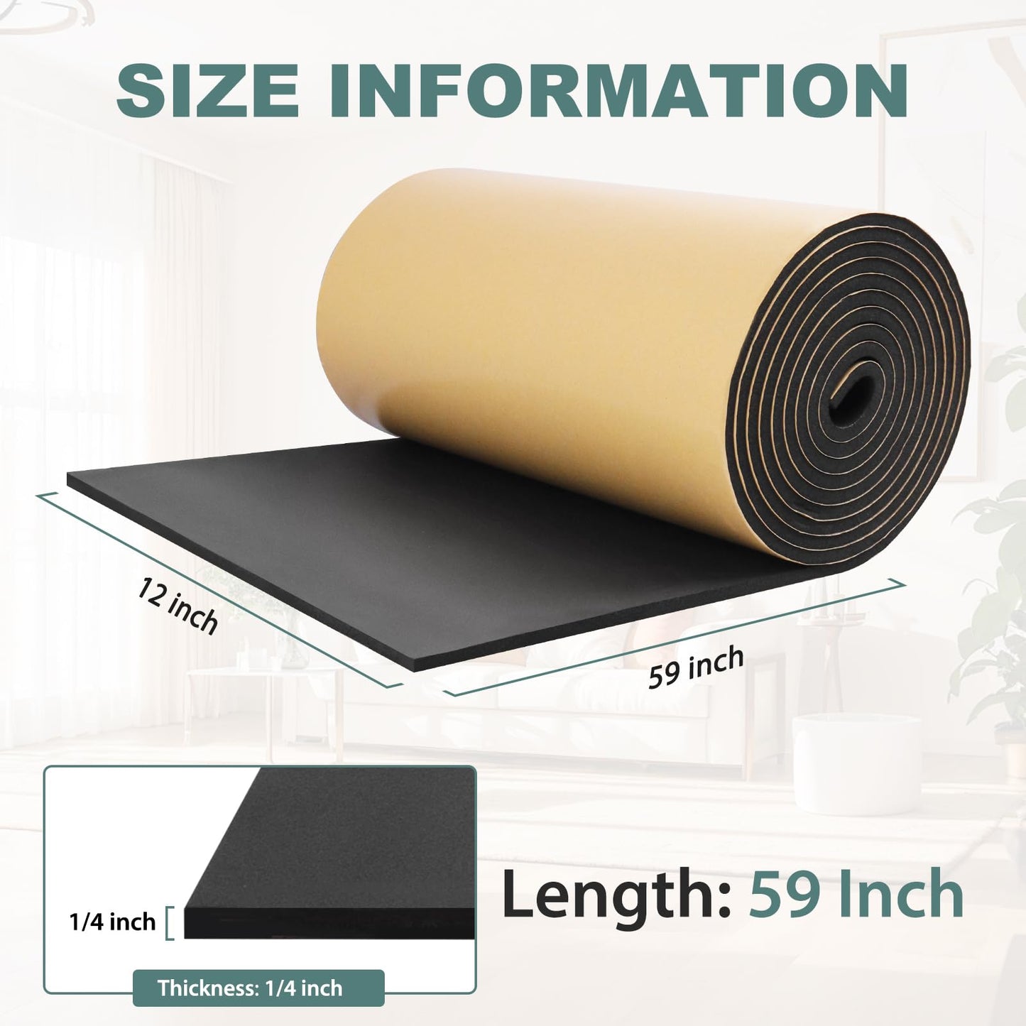FONUNO Foam Padding Sheets with Adhesive Foam Insulation Neoprene Sheets Closed Cell Insulation Neoprene Rubber Roll for Gaskets Liner Crafts DIY Projects, Black, 12" Wide x 59" Long x 1/4" Thick