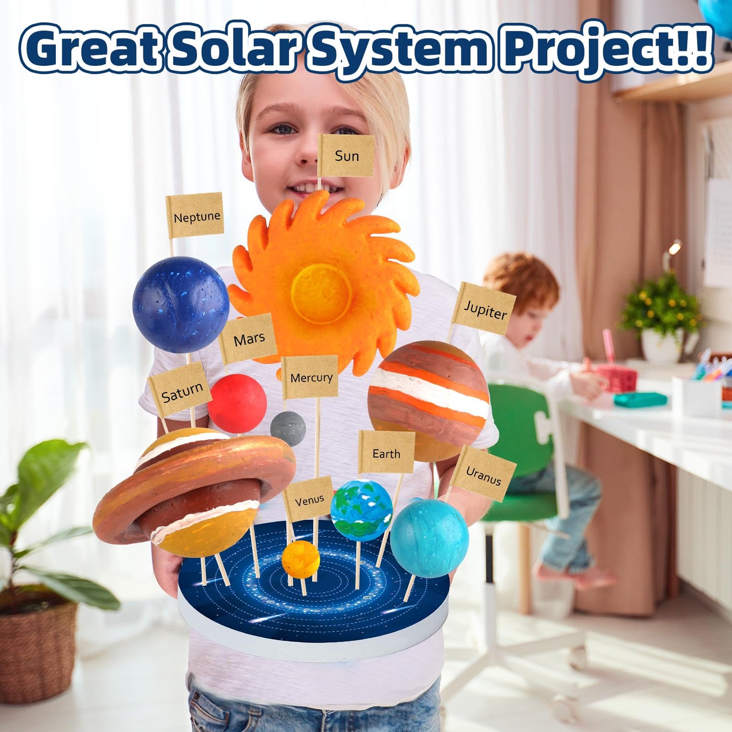 64 PCS Solar System Project Kit, Solar System Model Kit with 13 Mix Foam Balls, Solar System Toys for Kids 3-5, Learn Planets Science Kit School Project Supplies of Bamboo Sticks, Flags, Brushes