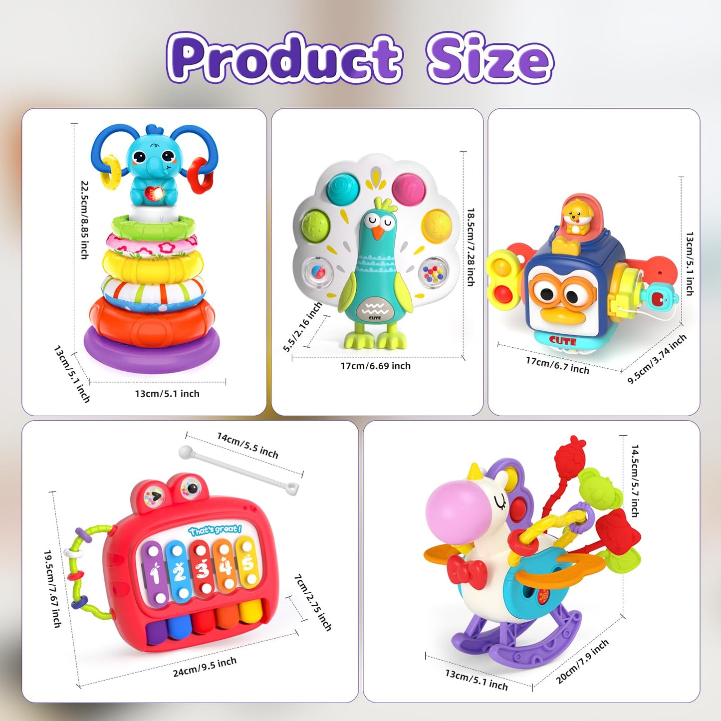 usrela 5 in 1 Baby Toys for 12 18 Month, Learning Toy for Babies 12-18 Months, Baby Busy Cube, Stacking&Sensory, Pull String&Piano Xylophone Toy, Birthday Gift for 12+ Month