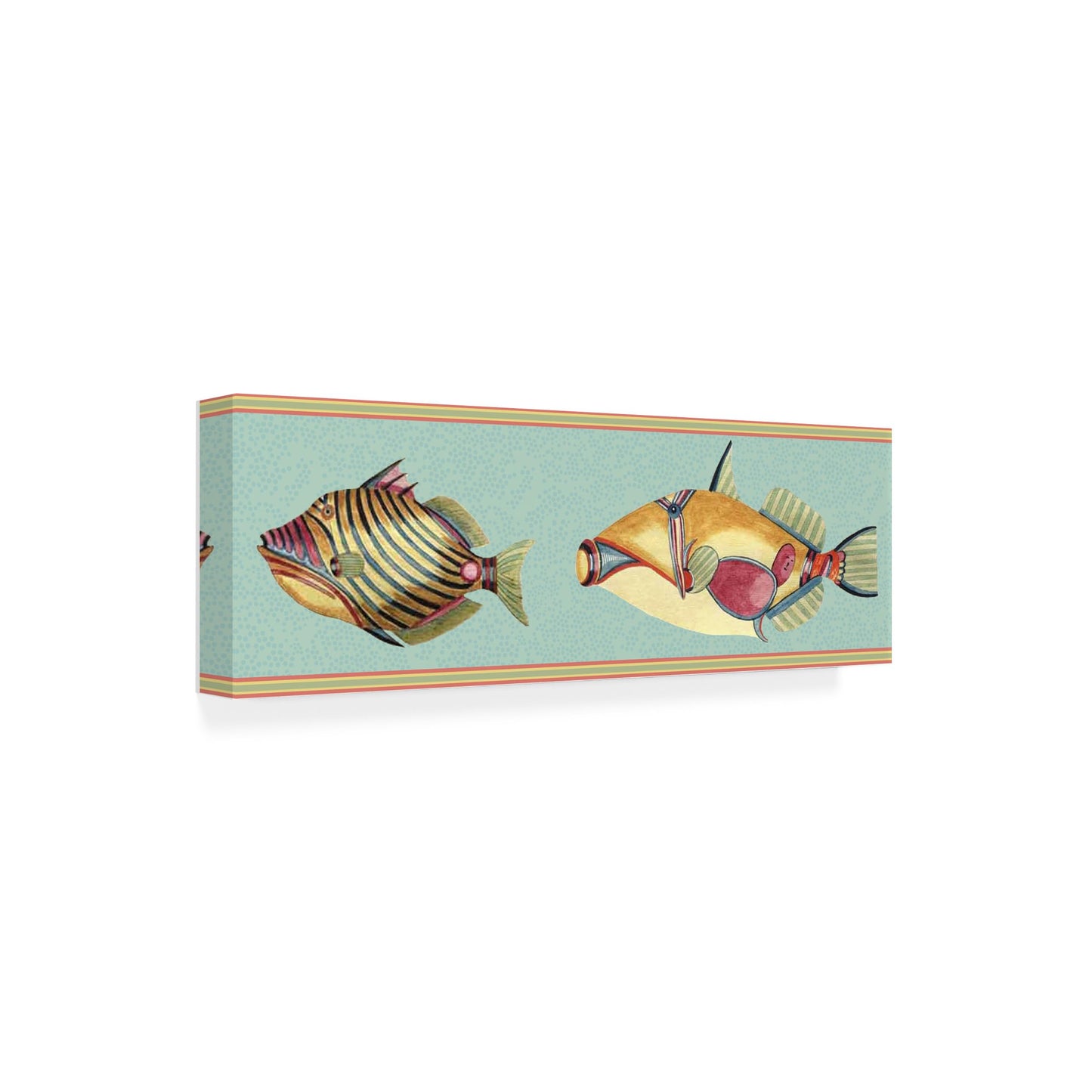 Wrapped Canvas Wall Art - Gail Fraser 'Very Fishy Indeed - Horizontal Panel 6' Wall Art for Living Room, Bedroom, or Office Décor - 8x24