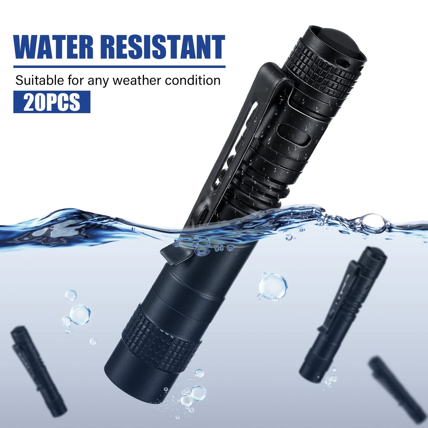 Hortsun 20 Pcs Mini Pen Light Flashlights Father Day Gifts for Men Pocket Flashlights Pen with Clip Small LED Handheld Slim Torches Without Battery(3.54 Inch,Black)