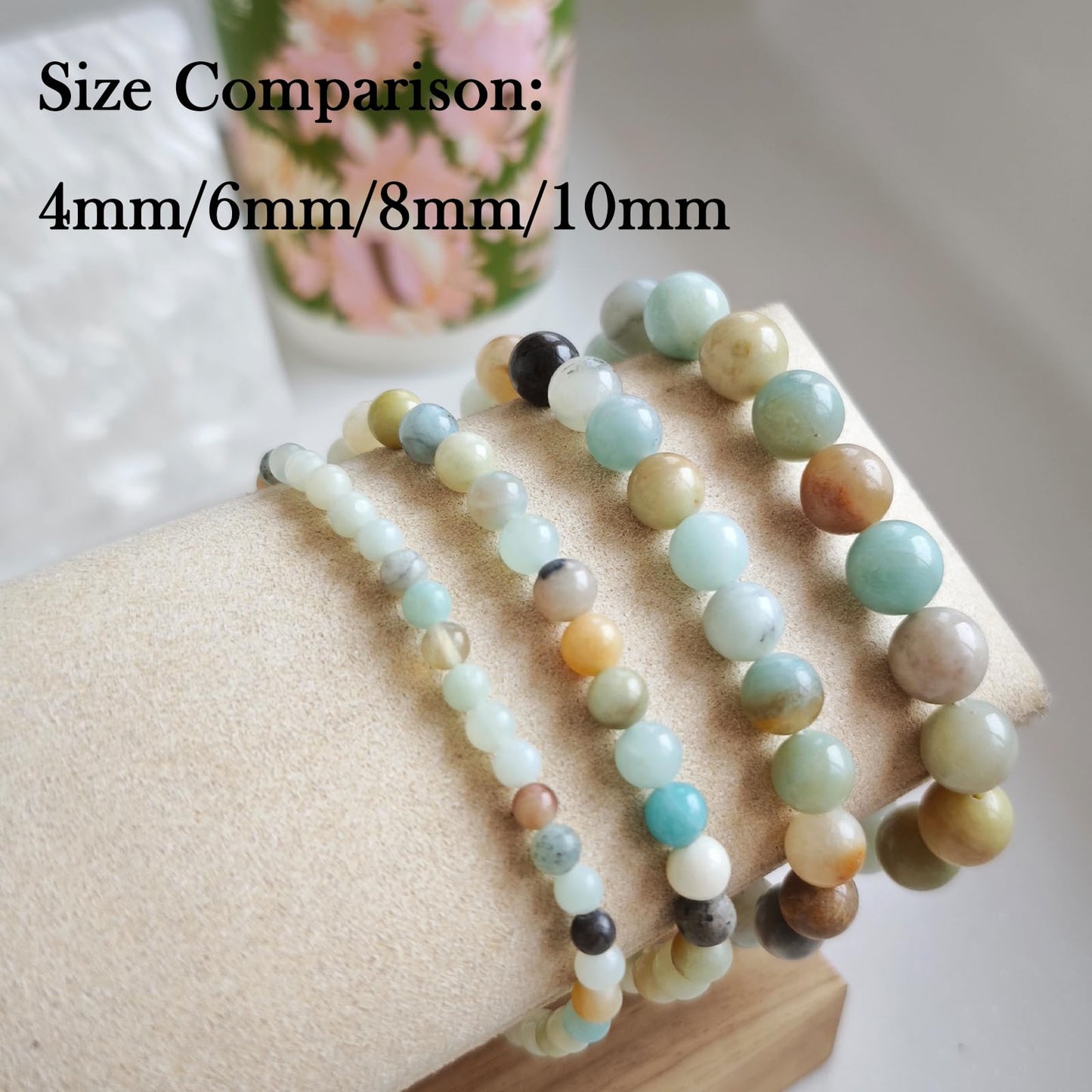 Handmade Natural Gemstone Elastic Bracelet - Healing Crystal Beads Jewelry, Unisex (Mulitcolor Amazonite, 8mm)