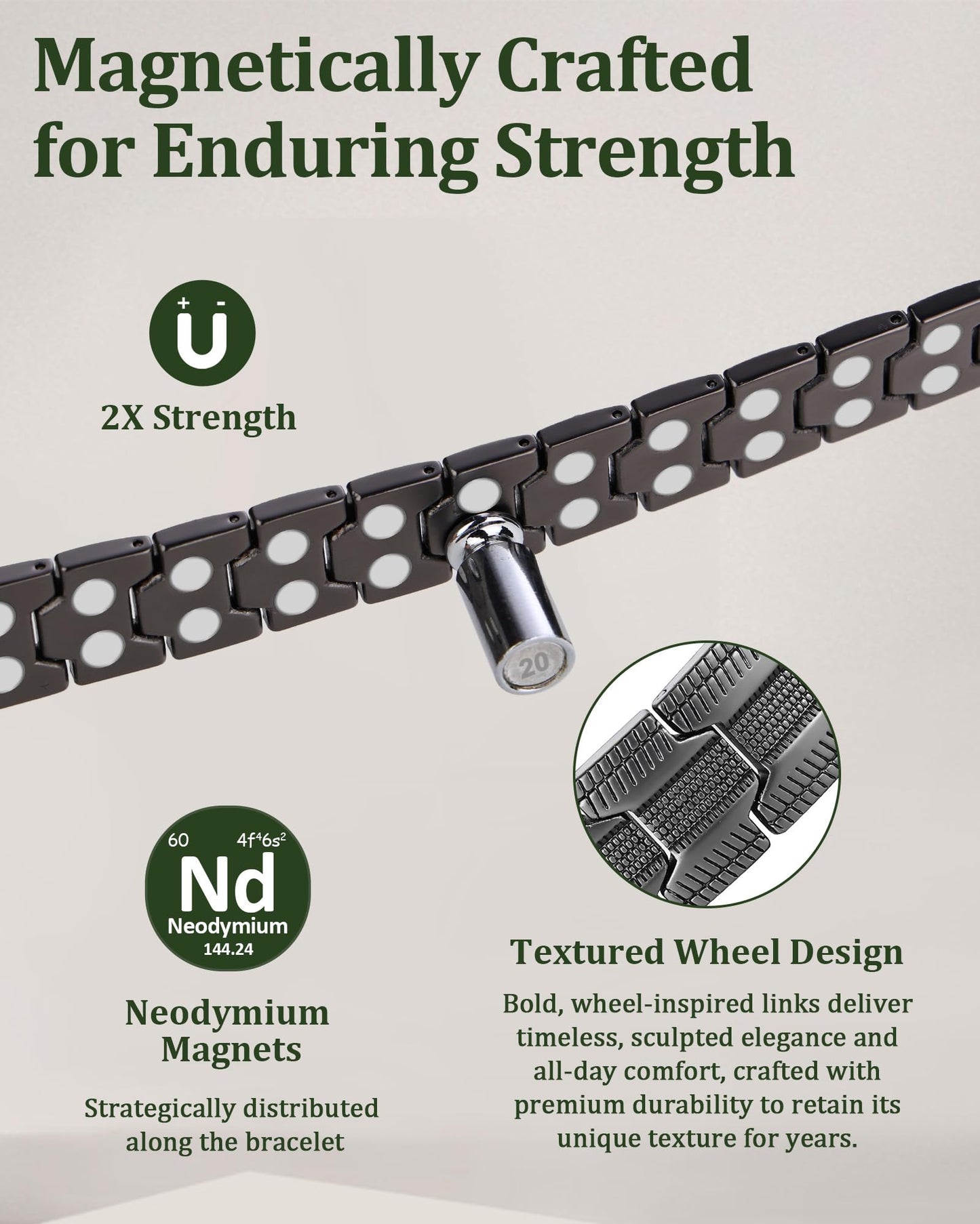 Fashtour Copper Bracelet for Men, 2X Strength 99.99% Pure Copper Magnetic Bracelet with Magnets, Butterfly Clasp Design, Adjustable Length with Sizing Tool (Gunmetal)