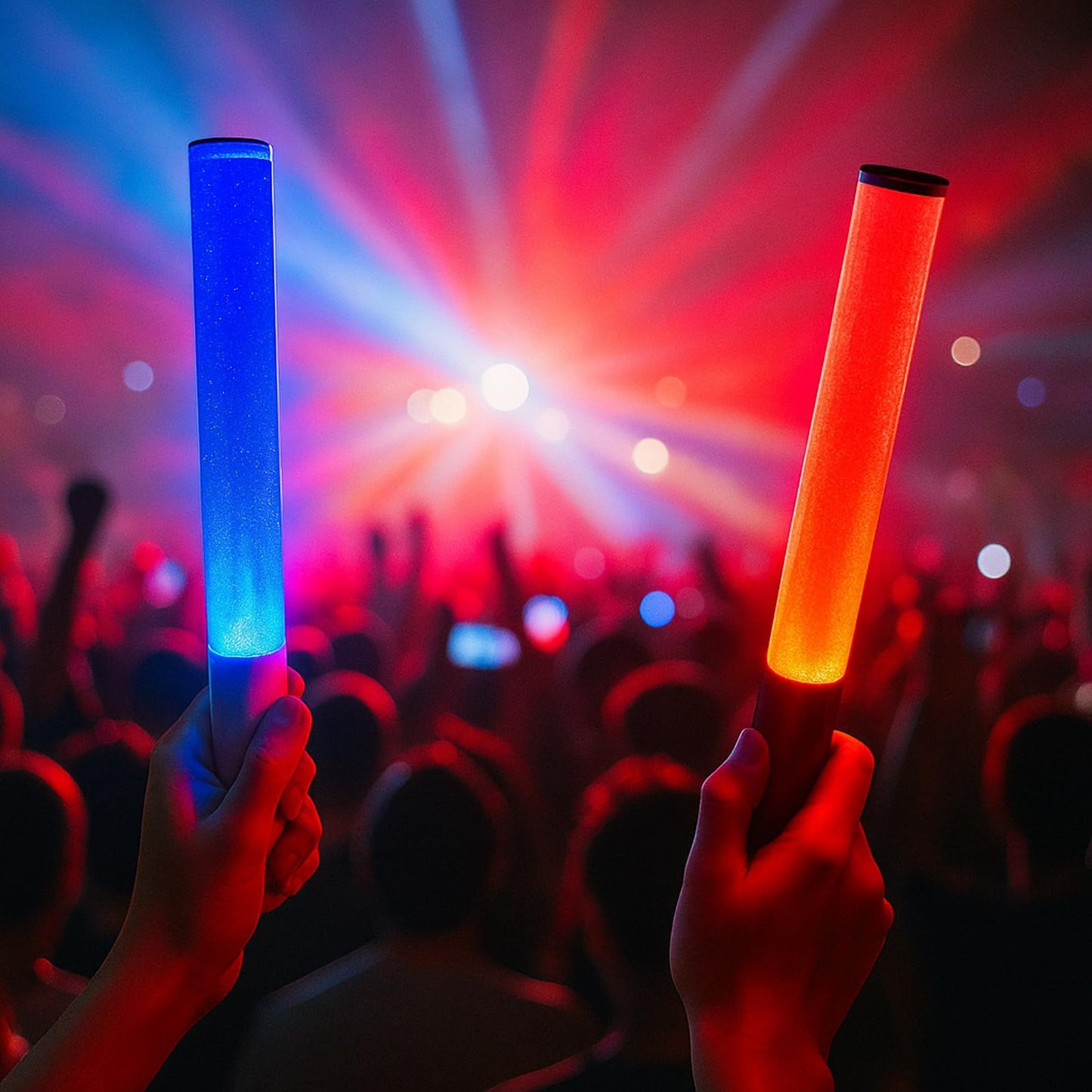 LED Glow Sticks Reusable Glow Party Favor Supplies Multicolor Light Up Stick Idol Concert LED Flashing Bright Glow Lightsticks for Wedding, Birthday, Raves, Concert, Halloween, Christmas (Black-2Pack)
