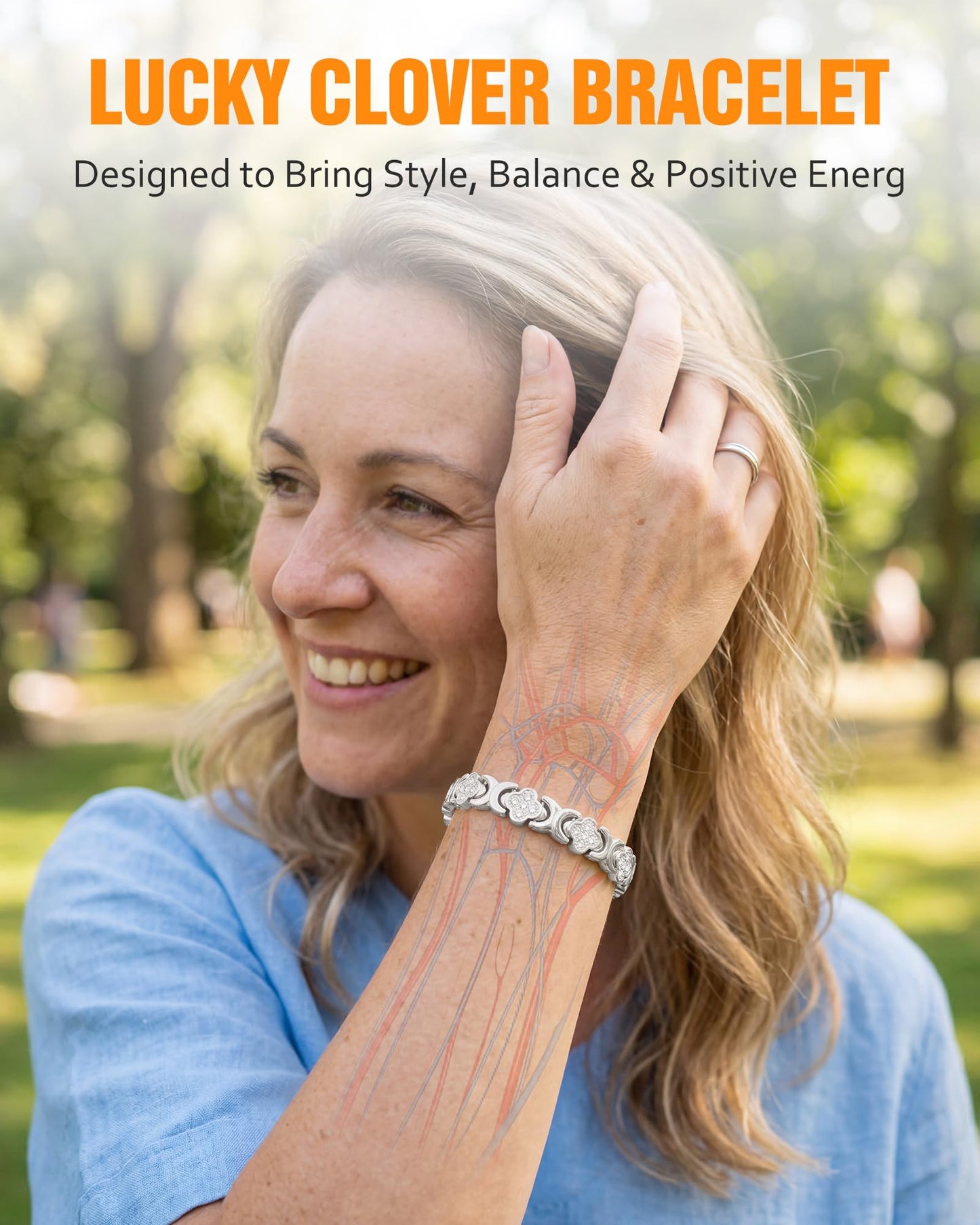 Jecanori Copper Bracelets for Women Pain Relief, Effective Pure Copper Magnetic Bracelet for Healing with 3500 Gauss Magnets, Four-leaf Clover (Silver)