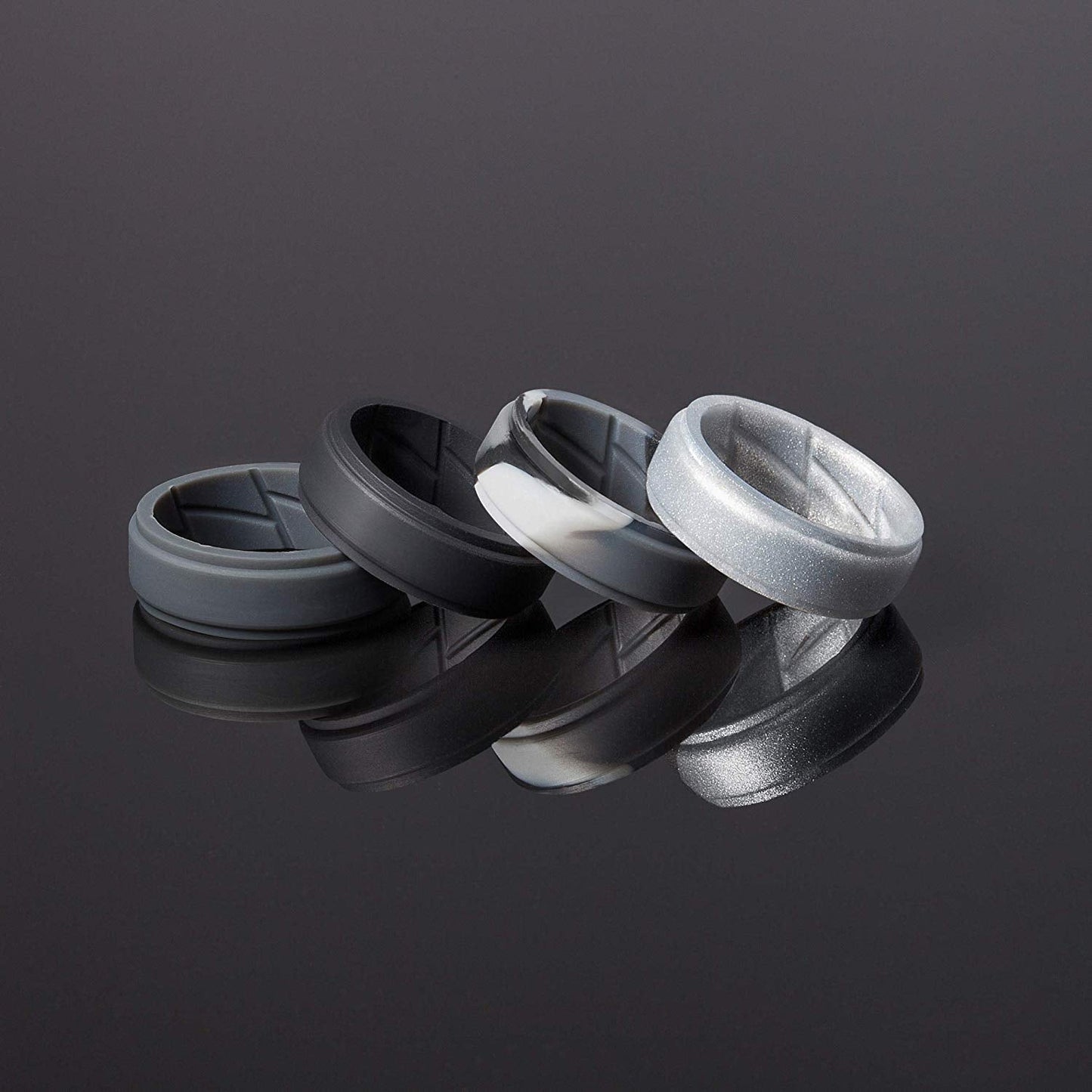ThunderFit Silicone Wedding Rings for Men Breathable Airflow Inner Grooves, Step Edge Sleek Design Rubber Engagement Bands 8mm Wide 2mm Thick, Variety Multipack 1-7