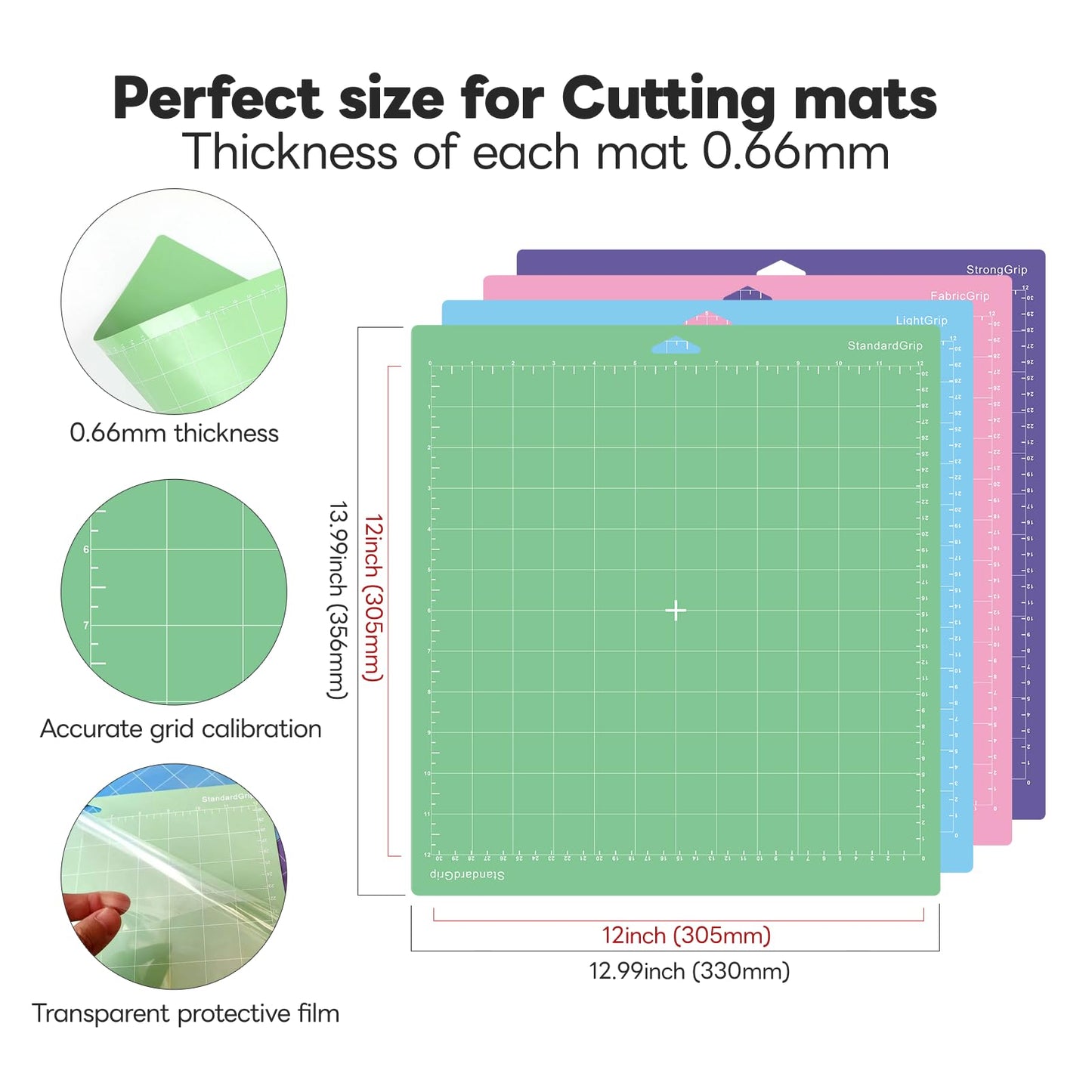 Cutting Mat for Cricut,12x12 inch 4 Pack Variety Cutting Mats (LightGrip,StandardGrip,StrongGrip,FabricGrip) Replacement Accessories for Cricut Maker 3/Maker/Explore 3/Air 2/Air/One