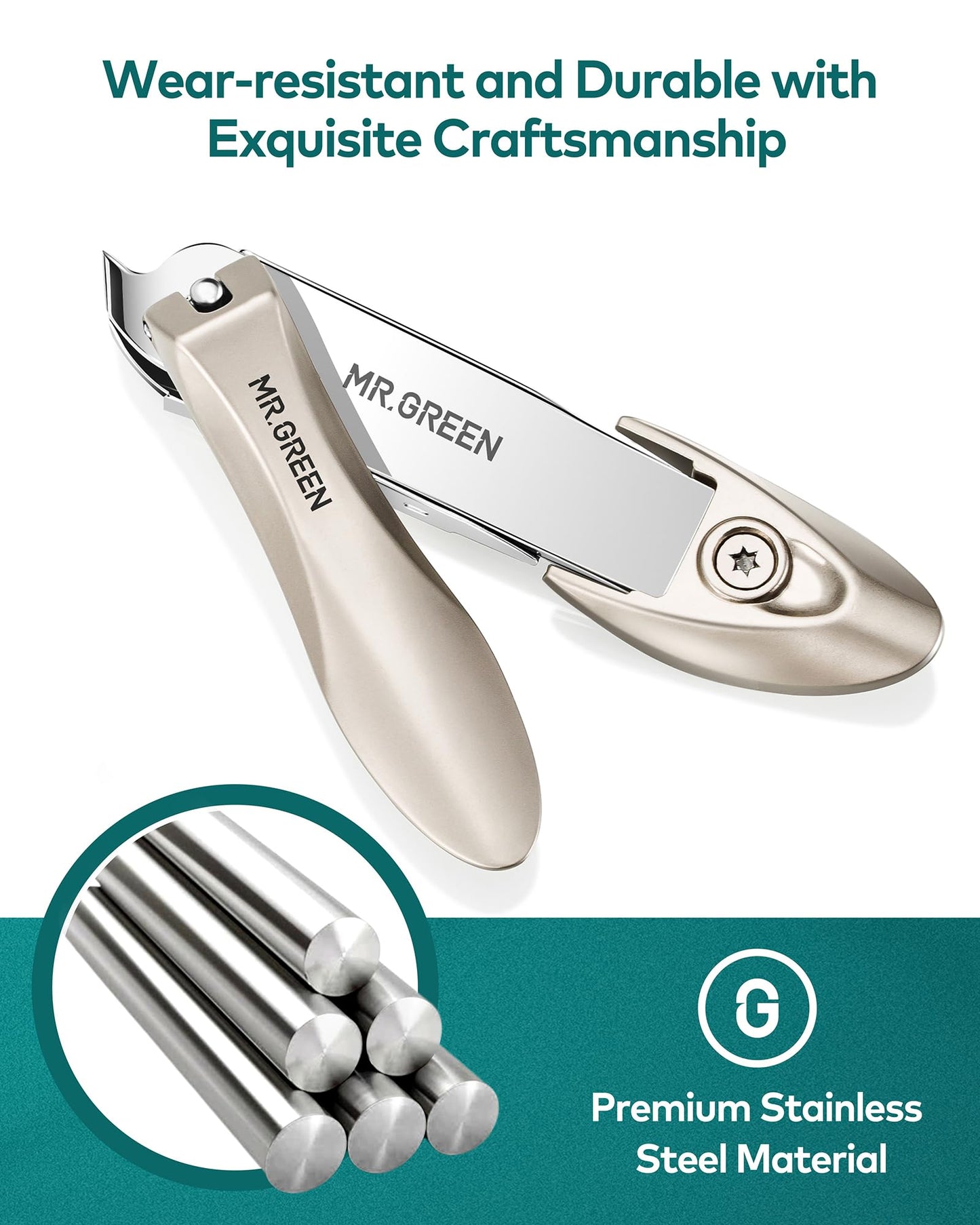 Nail Clipper with Catcher, Slanted Edge Nail Cutting Clippers Stainless Steel Fingernail Cutter Trim with File for Men and Women Mr-1115plus