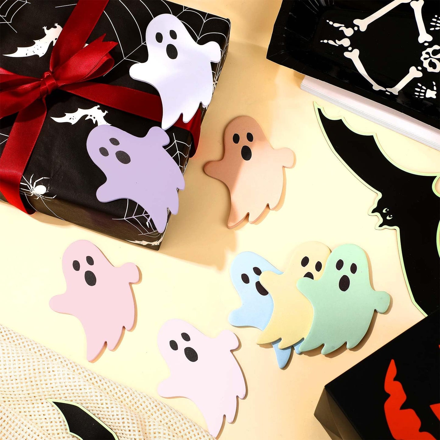 Ctosree 40 Pack Halloween Ghost Sticky Notes 8 Pastel Color Cute Sticky Notes Self-Adhesive 3.15 x 2.6 Inch Kawaii Ghost Memo Note Pads Halloween Stationery for Office Home Gift
