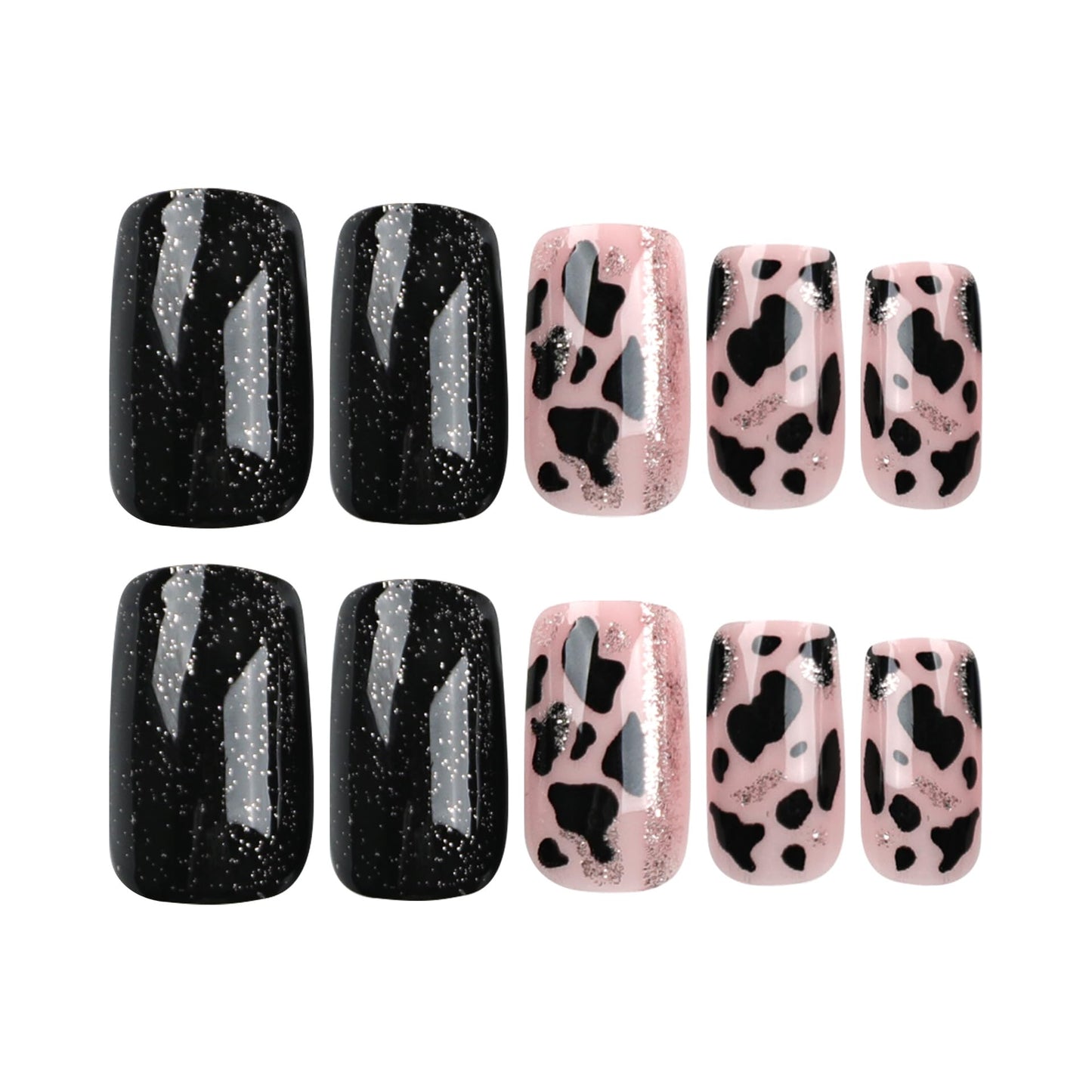 Black Press on Nails Short Square Fake Nails Full Cover False Nails with Gel Glossy Glue on Nails Cute Acrylic Stick on Nails Reusable Artificial Nails for Women Manicure 24 Pcs