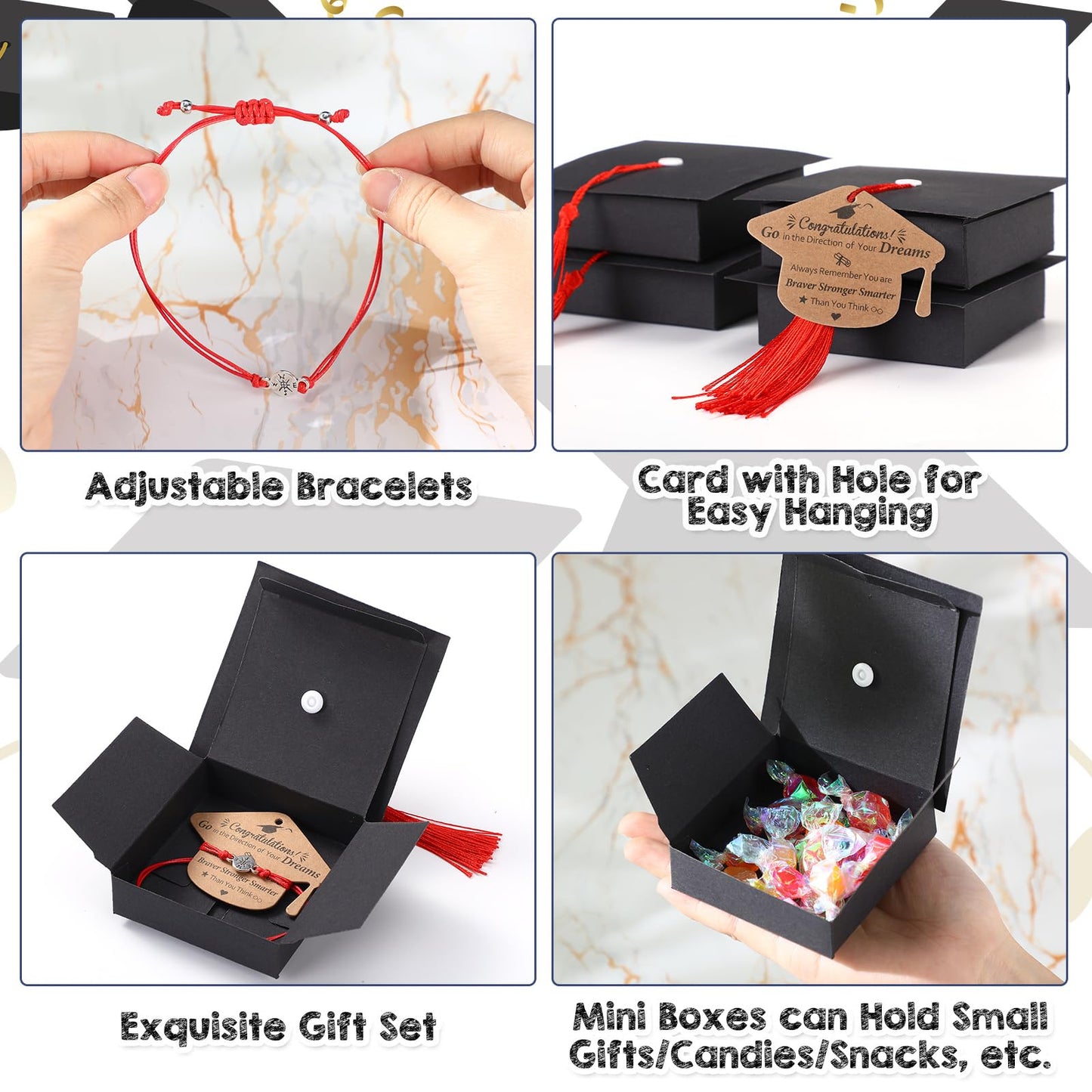Kenning 30 Sets 2026 Graduation Gifts Bulk Include 30 Compass Bracelets 30 Graduation Cap Boxes with Tassel 30 Congratulation Cards 30 Keychains Party Supplies for Him Her College High School(Red)