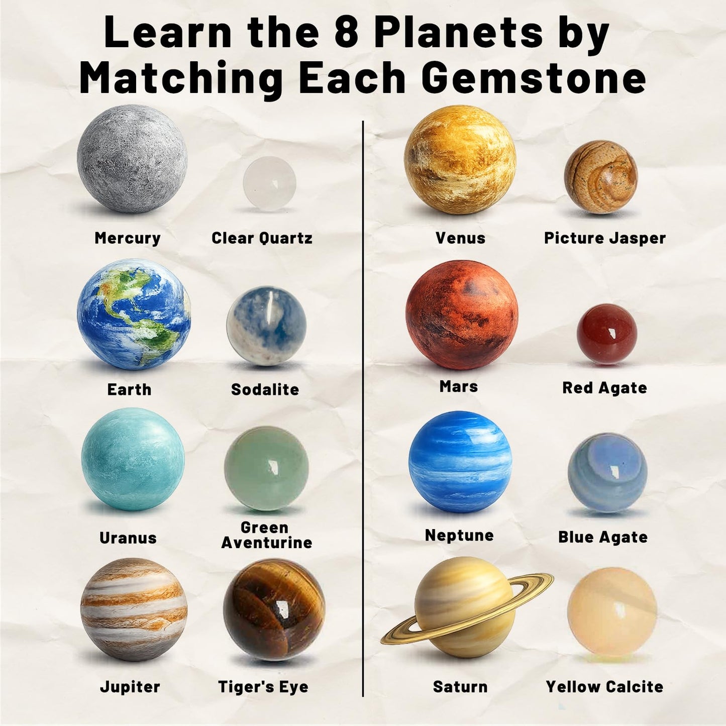 Solar System Project Kit for Kids 8-12, 8 Real Gemstone Planet Marbles Educational Science Project Astronomy Gift 10.9" x 9"