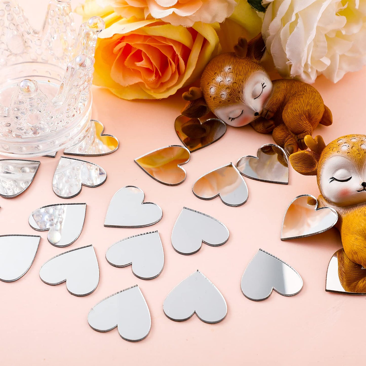 Jetec 100 Pcs Heart Shaped Mirror Tiles, Tiny Mirrors for Crafts, DIY Mosaic Small Circle Mini Mirror Tiles for Arts and Crafts Projects, Traveling, Framing, Room Home Decor(2 Inch)