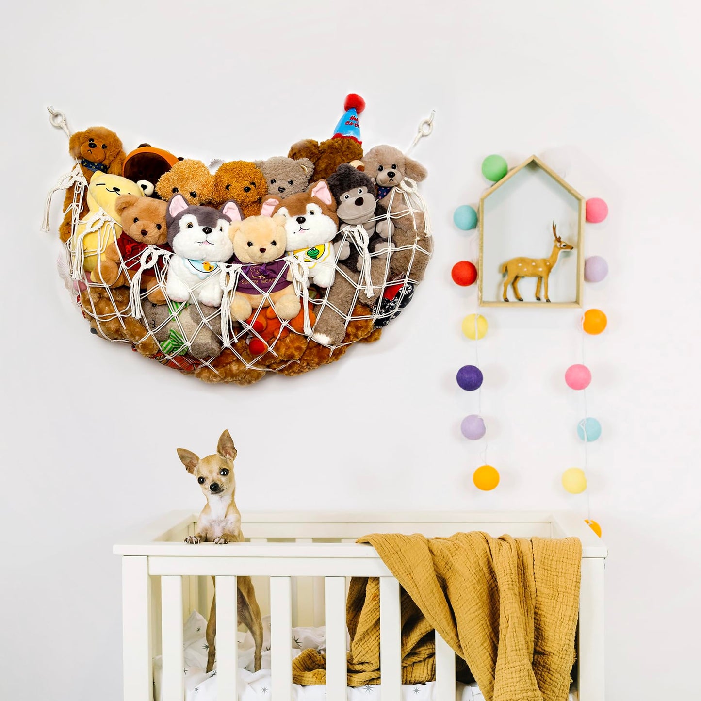 YKBU Stuffy Animal Net for Stuffed Animals Storage Hammock Macrame Stuffed Animal Toy Display Plush Toy Holder Wall Hanging Net for Stuffed Animal Display (Cream,49" W)