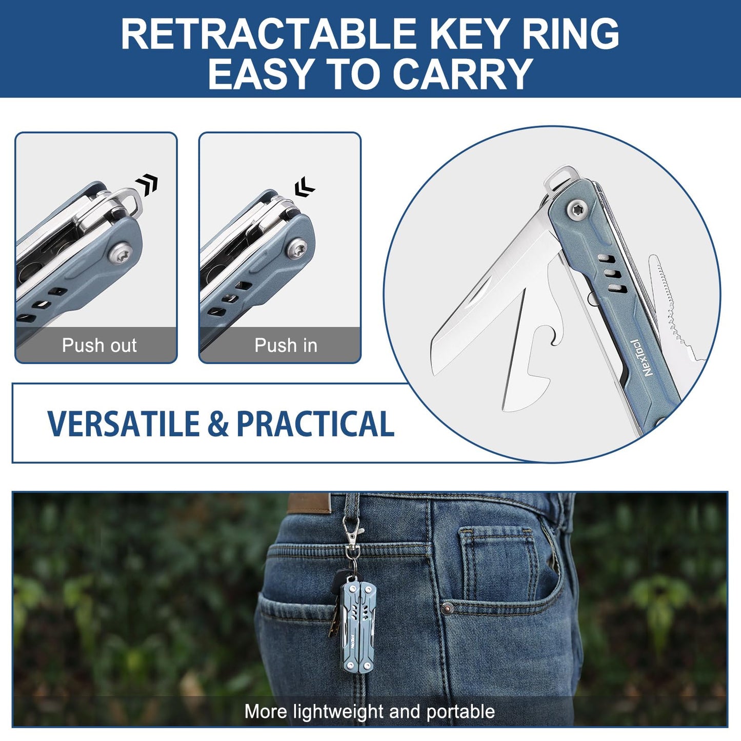 NexTool Mini Sailor S11 Keychain Multitool, 11-in-1 Compact EDC Pliers with Pocket Knife, Scissors & Screwdrivers, Lightweight Small Multitool for DIY, Travel, Camping, and Gift, Cool Gadget for Men