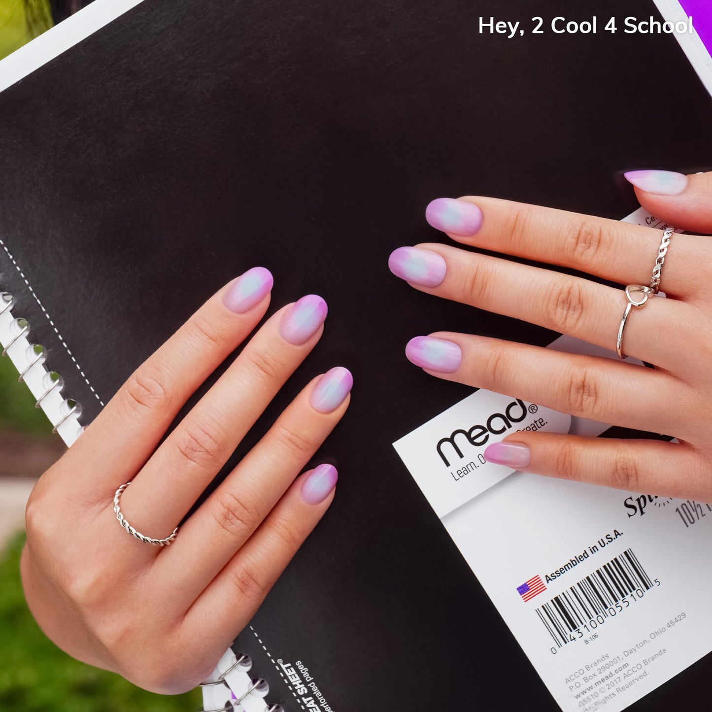 Heyhae Semi Cured Gel Nail Strips | No LED Lamp Needed | Aura, Purple | Easy Apply & Remove, Salon Quality | Includes 28 Strips, 1 Prep Pads, Nail File & Wooden stick - Hey, 2 Cool 4 School