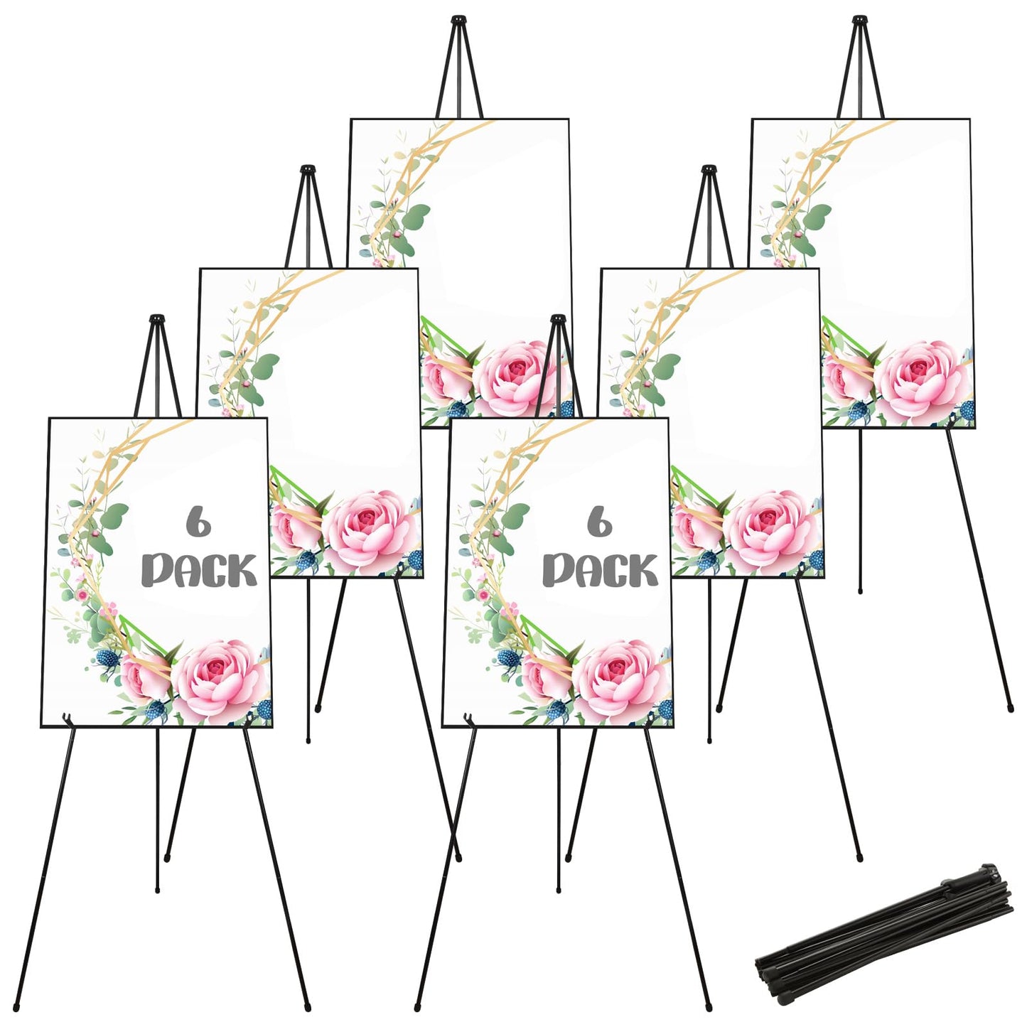 DAJAVE 6 Pack Display Easel Stand 63 Inch Folding Easels for Display, Portable Tripod Display Easel, Black Adjustable Metal Easel for Wedding Sign, Posters, Painting