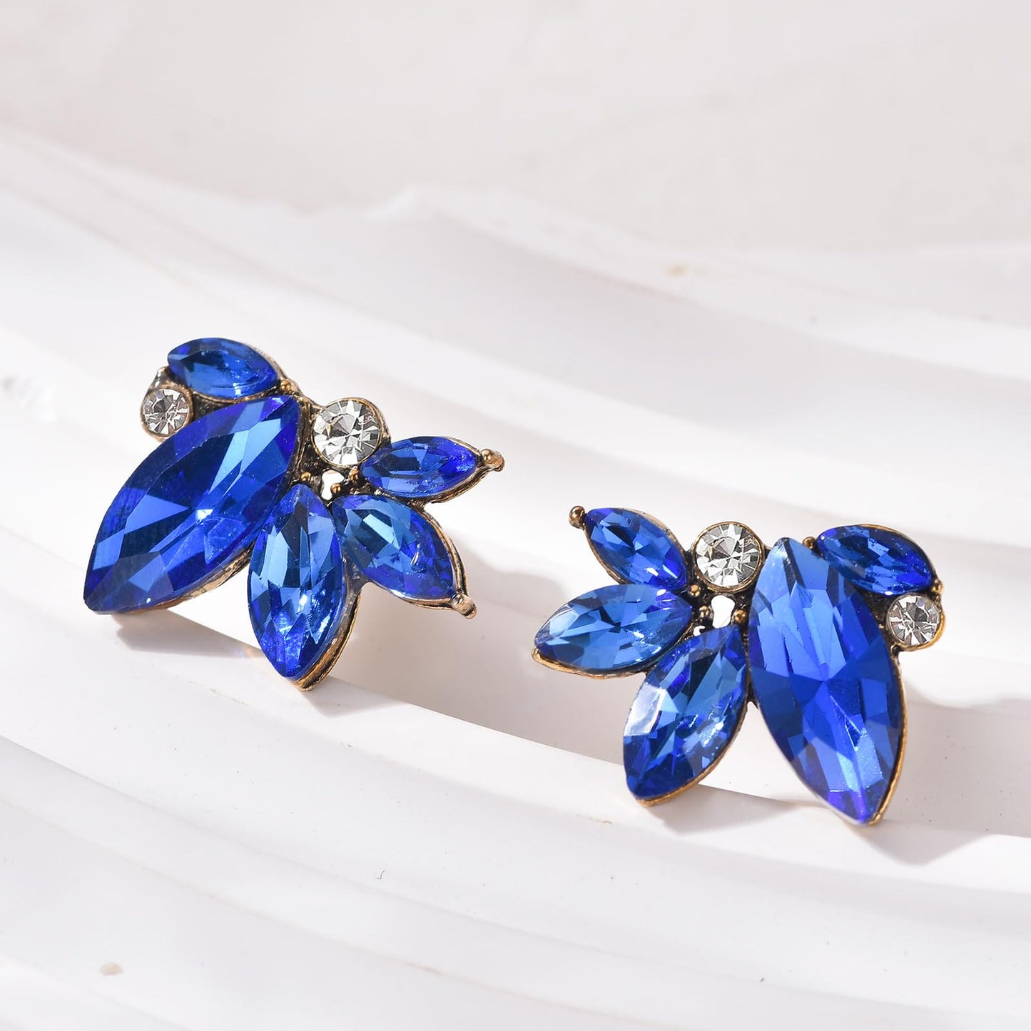Blue Rhinestone Earring Sparkly Faux Crystal Stud Earrings for Women Wedding Prom Party