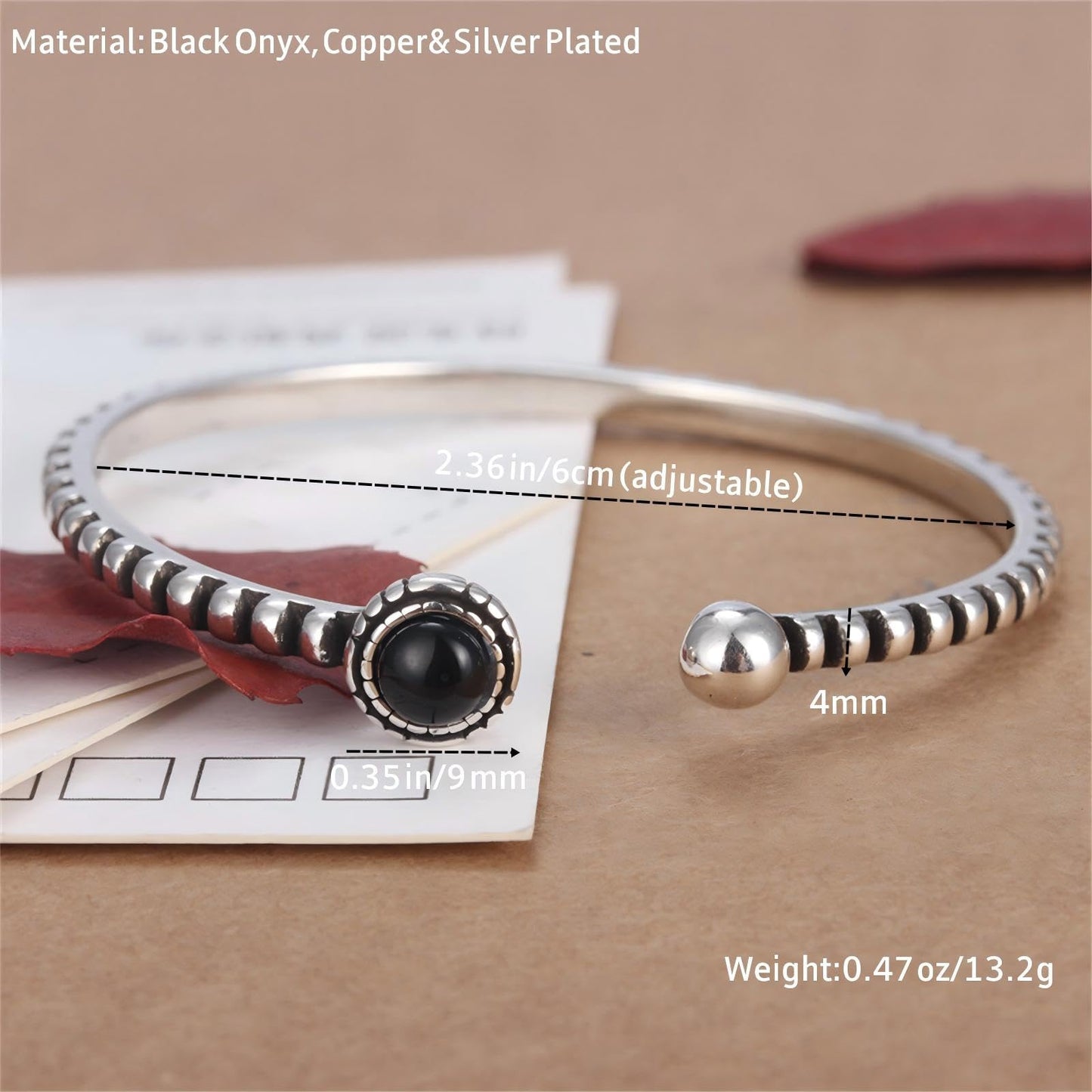 Handmade 925 Sterling Silver Bangle Bracelets For Women Natural Obsidian Bangle Bracelets Open Adjustable Cuff Bangles For Women Nature Stone Bangles Vintage Statement Cuff Bangles Jewelry Gifts