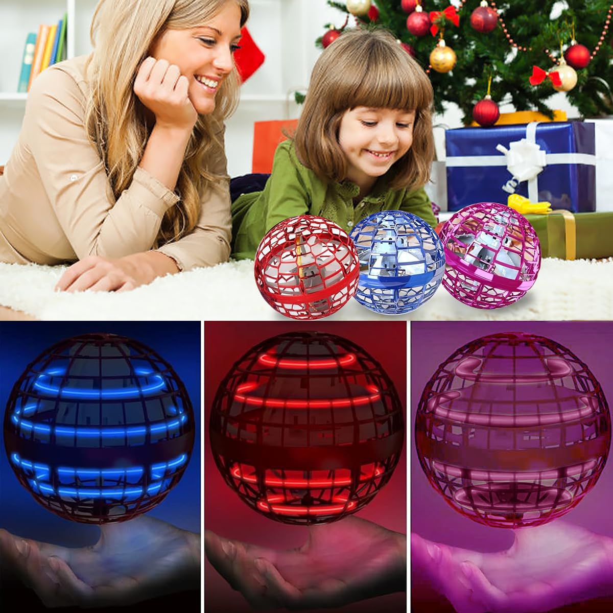Taikcsut 2025 Upgraded Flying Orb Ball Toy, Hover Boomerang Ball Spinner Mini Drone - Magic Floating Galactic Fly Spinning Orb, for Boys Girls and Kids (Blue+red)