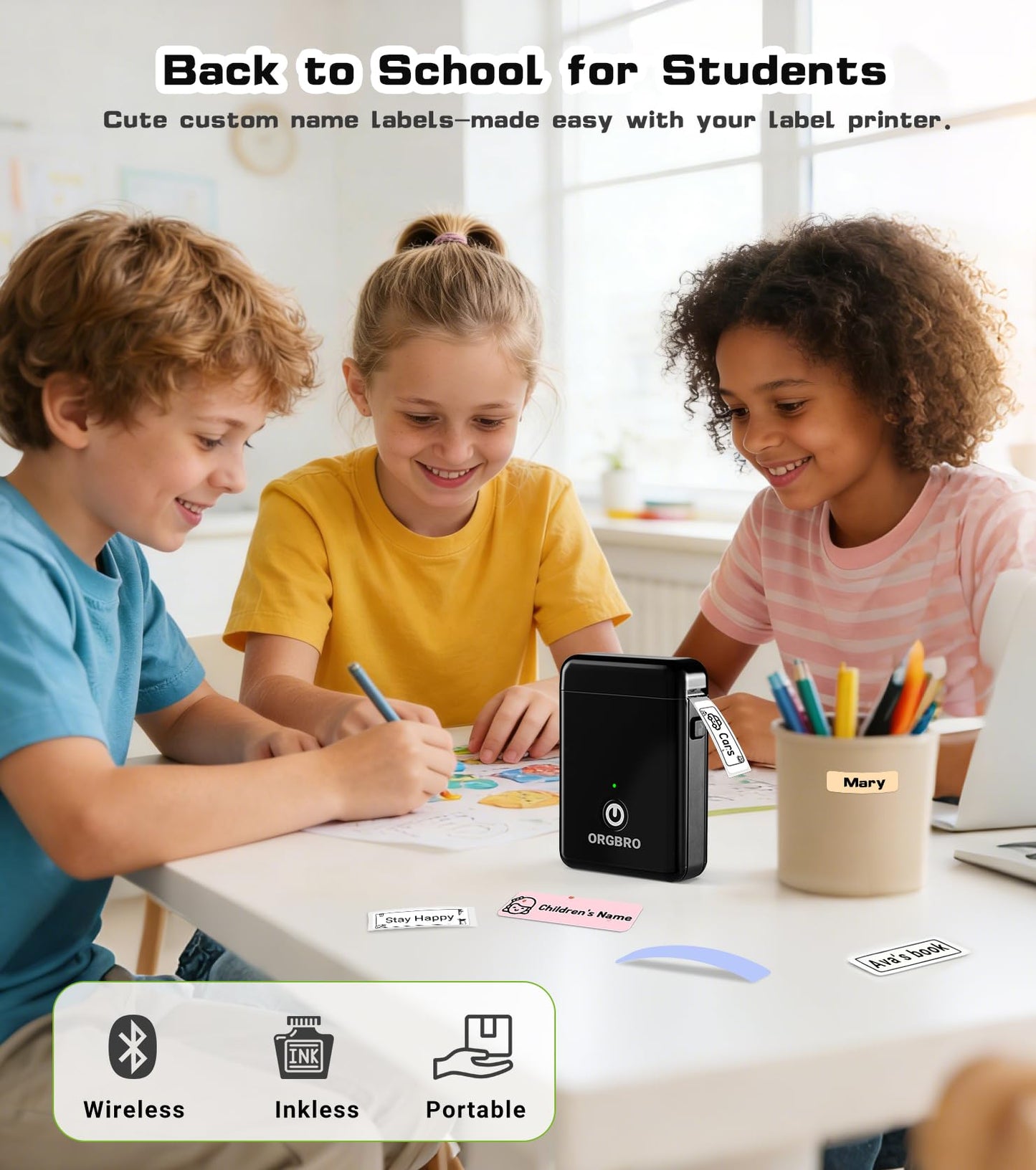 ORGBRO Label Maker Machine with Tape, X1 Portable Bluetooth Mini Label Printer, Support Pre-Cut & Continuous Label, Wireless Small Label Makers with Versatile App for School Home Office Organization