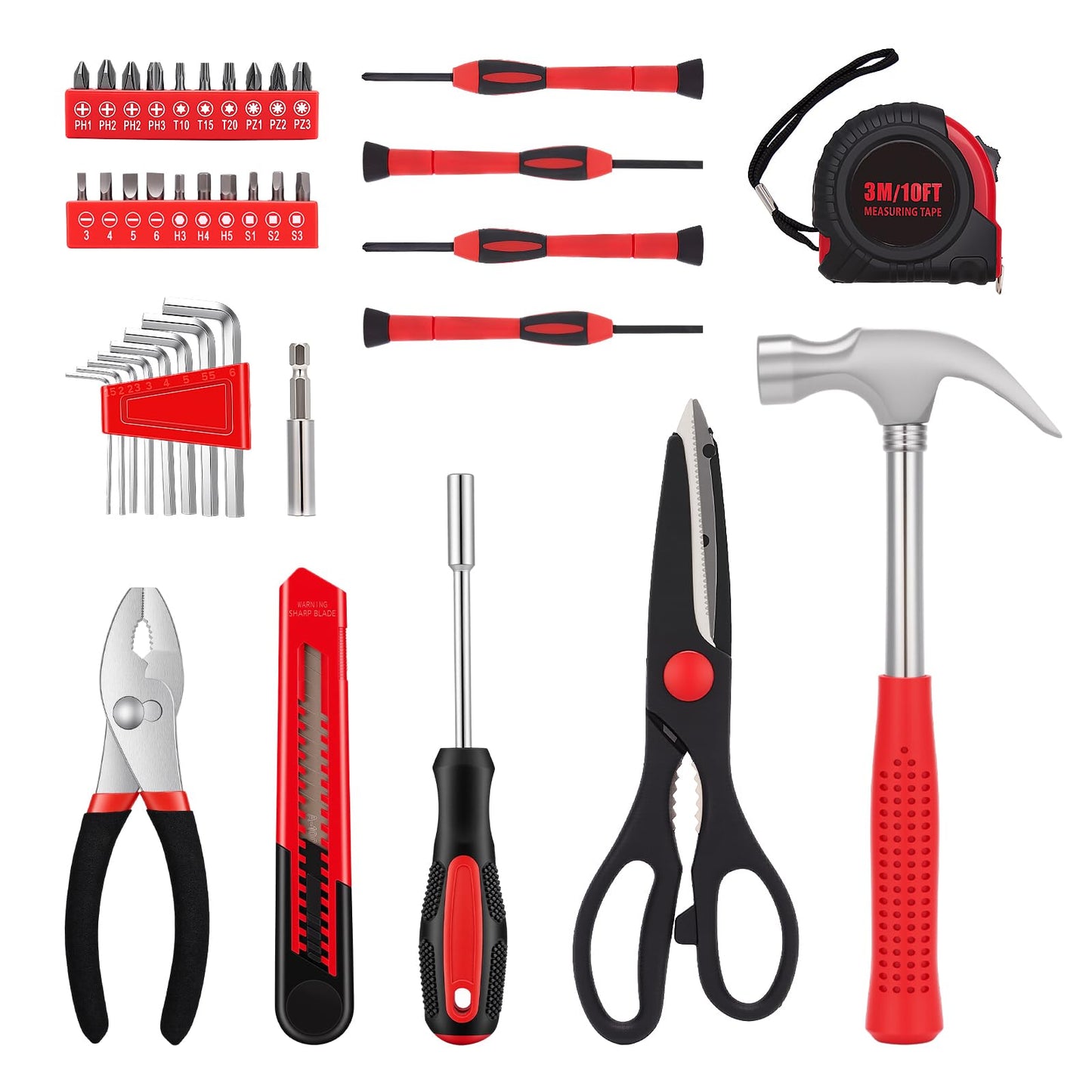 WGGE 39-Piece Home Tool Set– Durable Household Hand Tool Kit with Hammer, Screwdrivers, Pliers, Wrench, Hex Keys & More – Compact Storage Case for Home Repairs, DIY & Maintenance