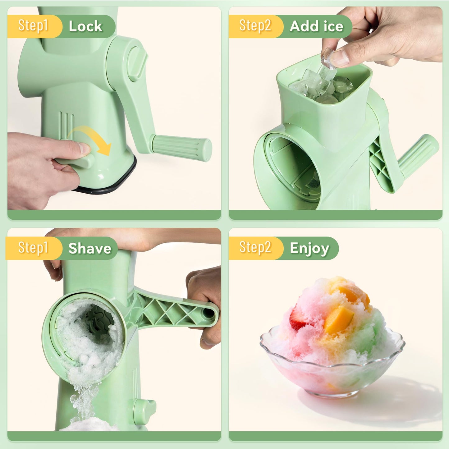 Rotary Ice Shaver Manual - Stainless Steel Blade, Quick Labor-Saving Handle, Safe Stable Suction Base, Home Using Snow Cone Maker Machine for All Ice Cubes
