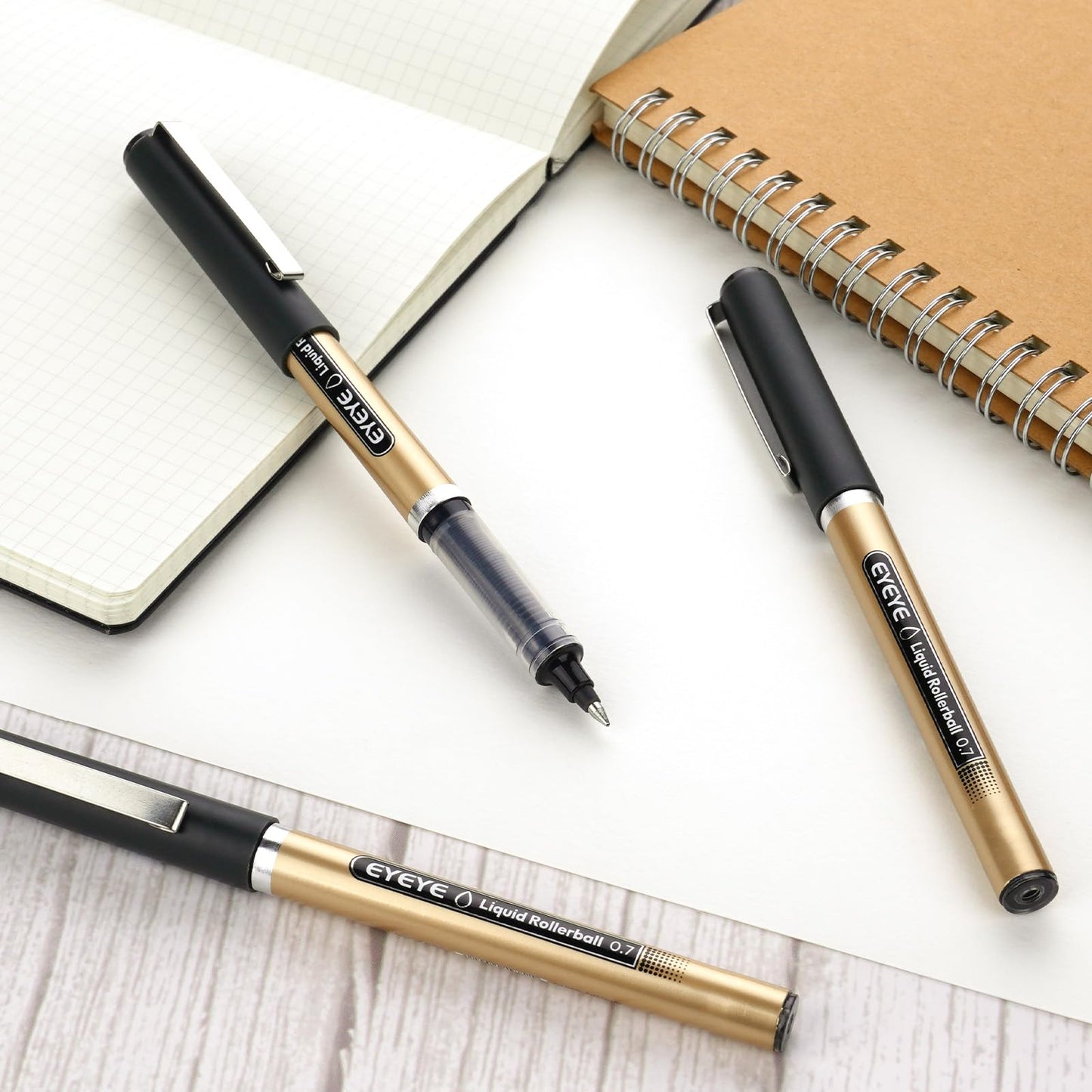 EYEYE Black Rollerball Pens 12 Pack 0.7mm Medium Point, Quick Dry Liquid Ink, Smooth Writing for Journaling, Note Taking, Office & School Supplies
