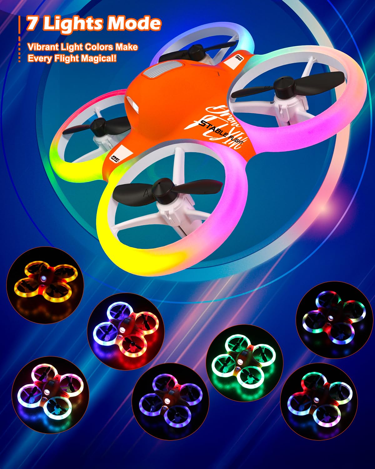 Drone for Kids with Colorful Light, Mini Indoor RC Drone Quadcopter Toy with 360 Flip, Altitude-Hover, Self-Rotation, 3 Speed Modes, 2 Batteries for Boys Girls and Beginners