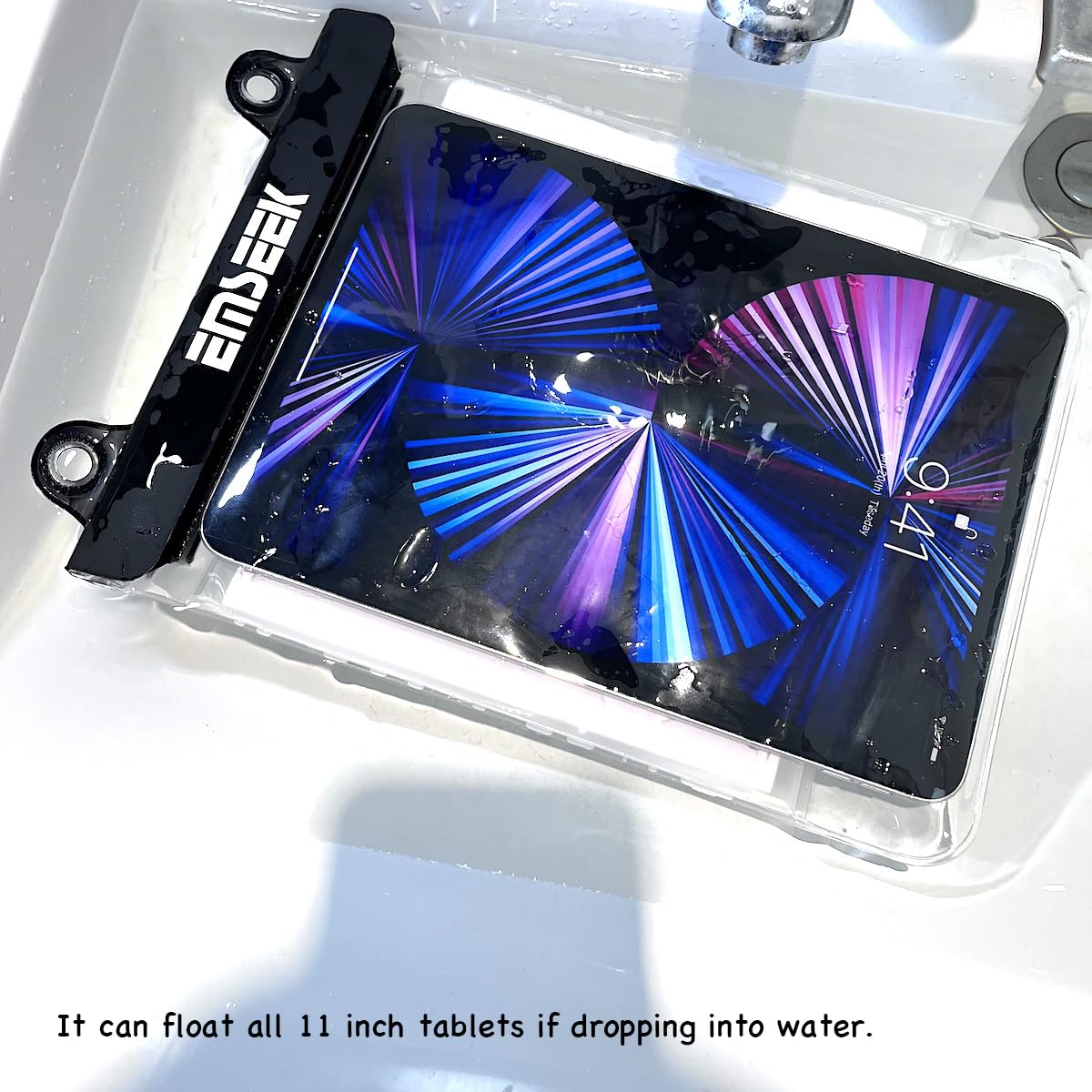 EMSEEK Floating Waterproof Tablet Case eReader Cover Bag Waterproof Holder Pouch for ipad pro air 11" Galaxy Tab S9 Surface Go 3 Kindle Scribe Up to 11.5 inch (Black)