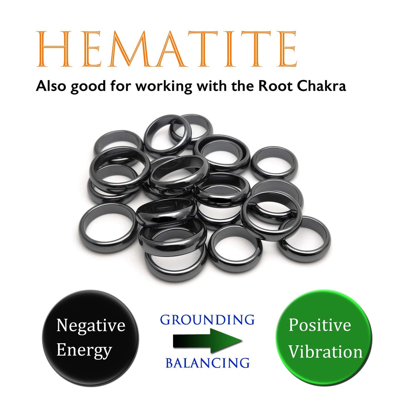 Morchic 20Pcs Pack Hematite Stone Rings for Women & Men, Unisex Plain Band Set (6mm Width) - Mixed Sizes 6-12, Chakra Balancing, Polished Gemstone, Gift Ready