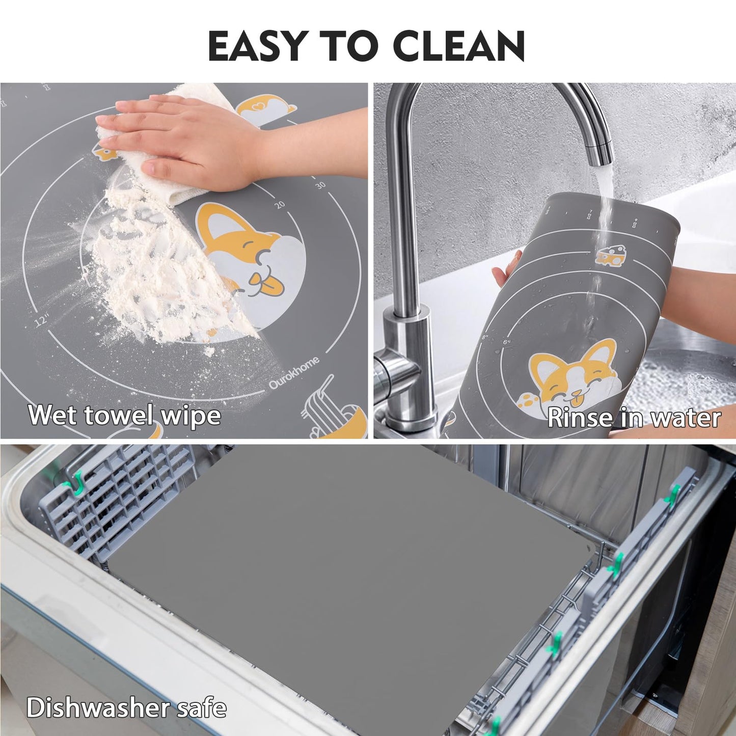 Ourokhome Silicone Baking Mat Sheet and Pastry Dough Cutter, 0.5 Inch Thick 32" X 24" BPA free Silicone Rolling Mat, Non-Stick and Anti-Slip, Dishwasher Safe (Gray)