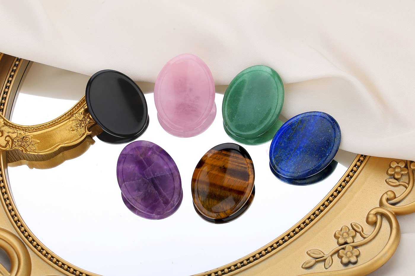 QINJIEJIE 2PCS Thumb Worry Stone for Anxiety Tiger's Eye Obsidian Healing Crystals Hand Carved Stones Oval Pocket Gemstones Sets Meditation Crystal Reiki Relax Stone Anxiety Relief Items